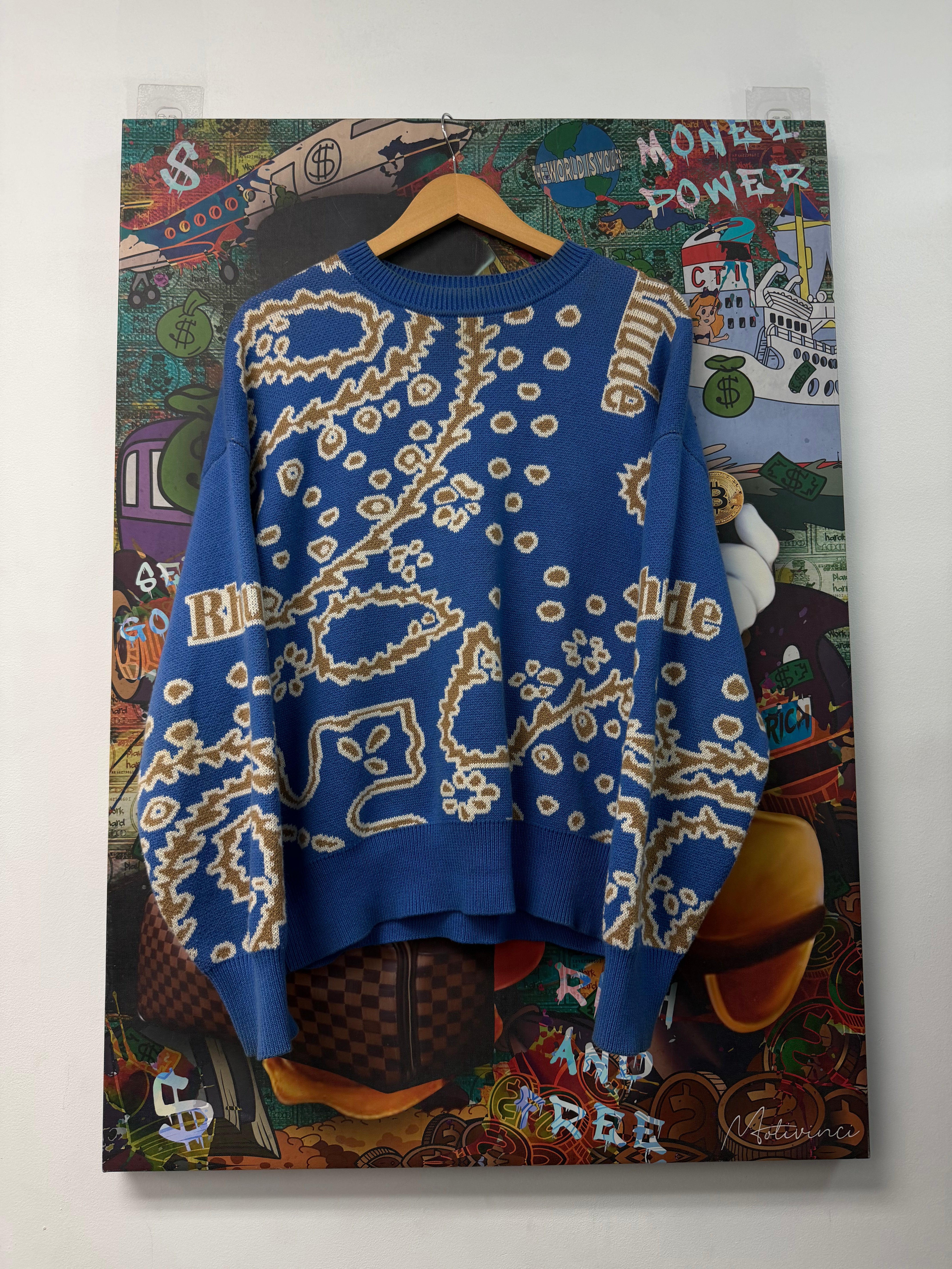 Rhude Blue Cream Paisley Knit Sweater