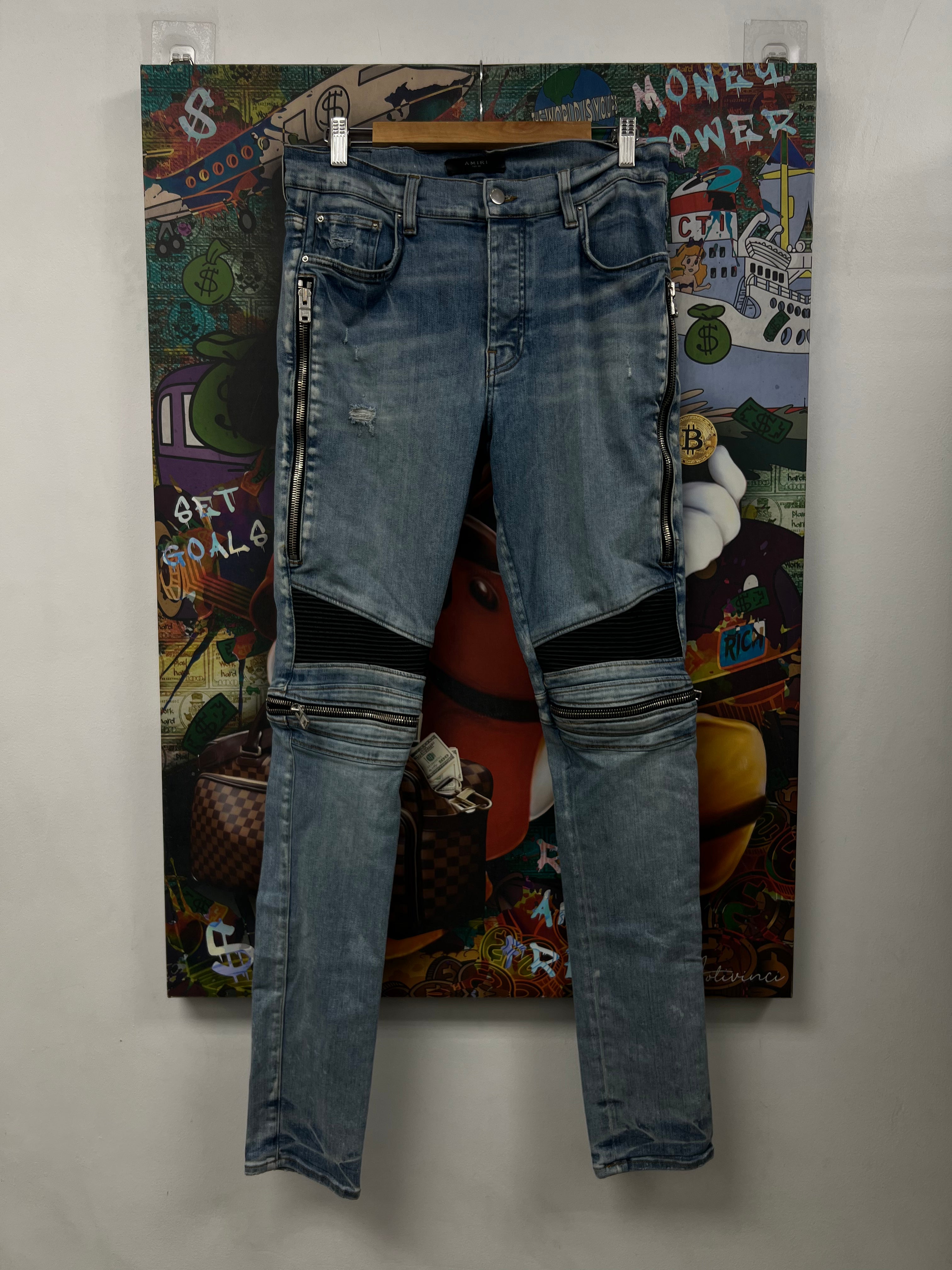 Amiri MX2 Light Wash Black Patch Jeans