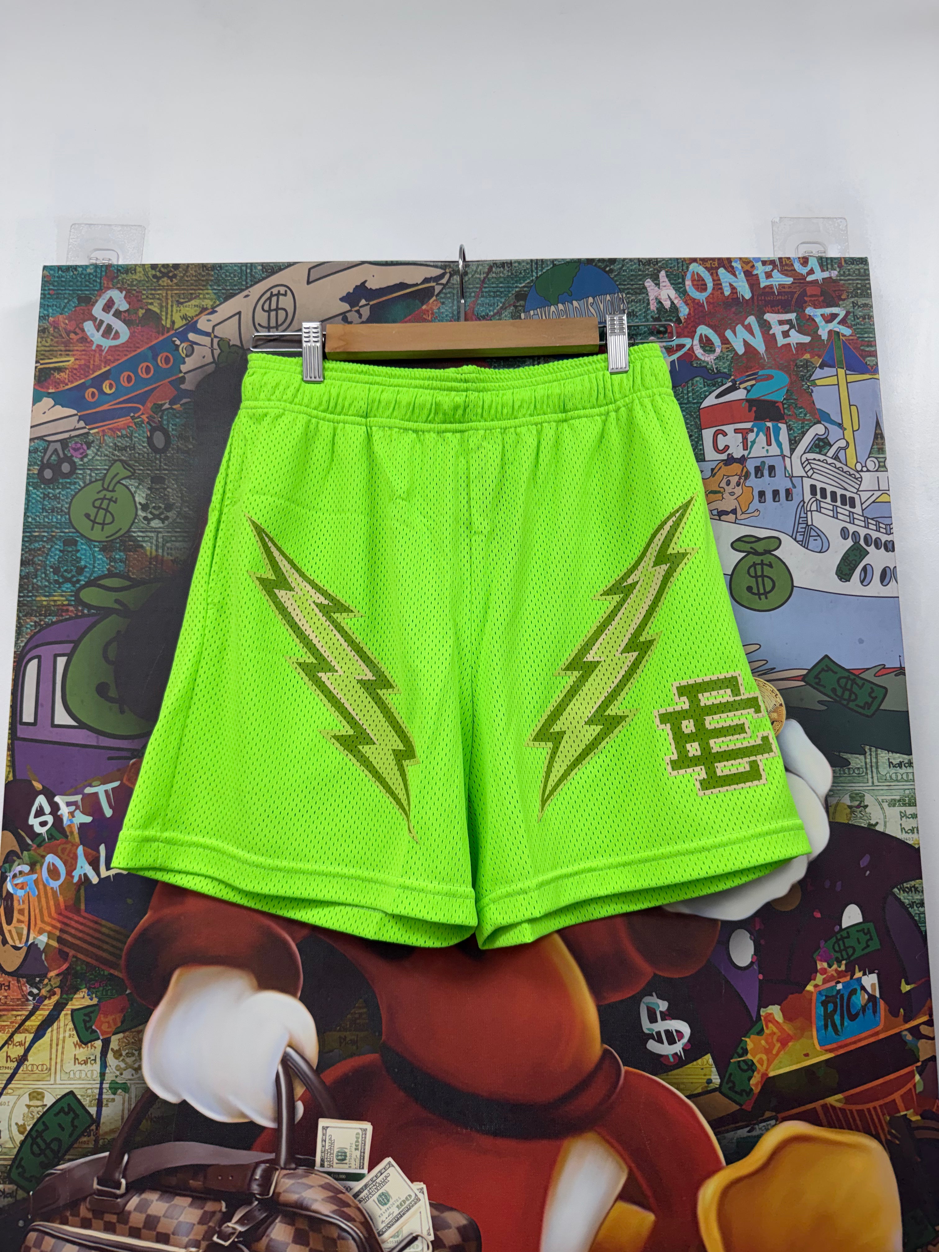 Eric Emanuel Lime Green Bolt Shorts