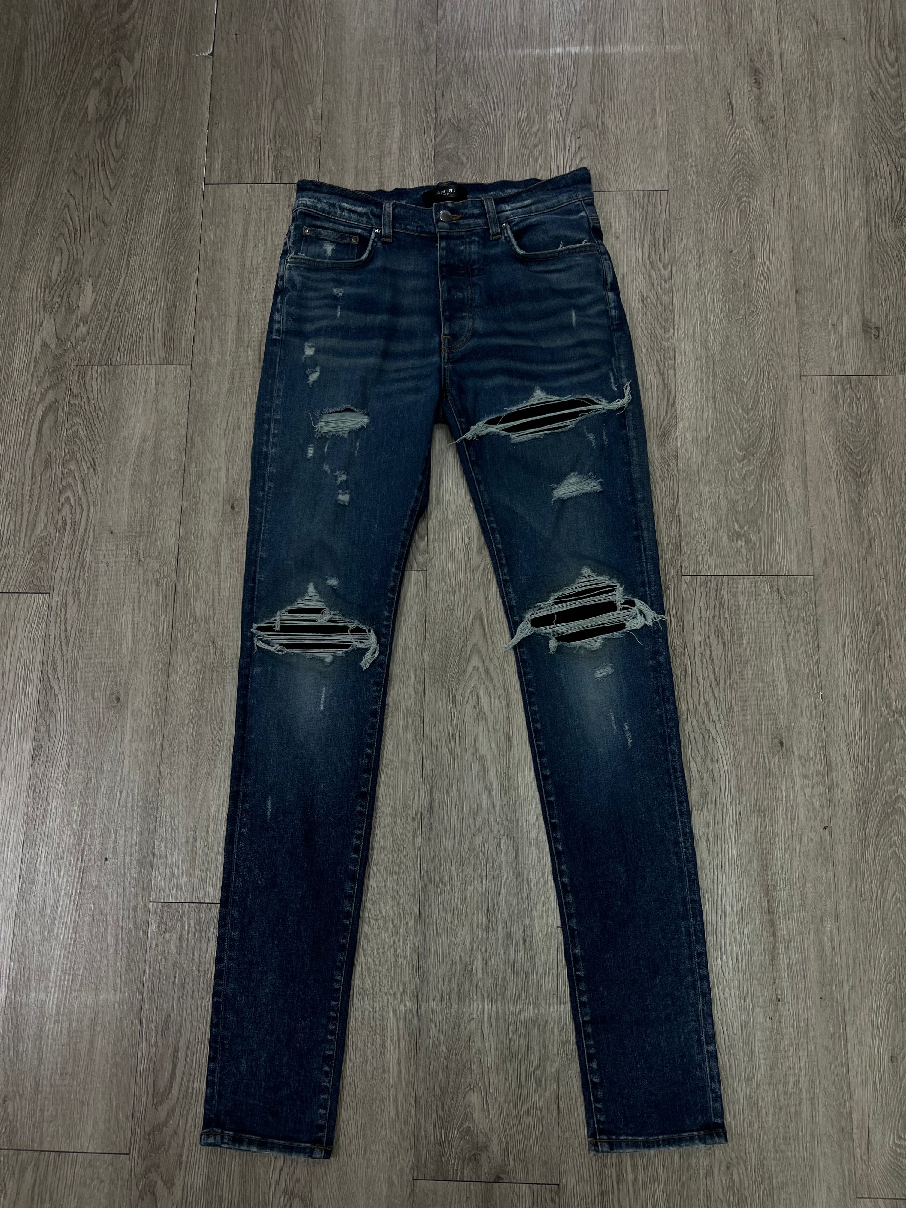 Amiri MX1 Deep Classic Black Suede Patch Jeans