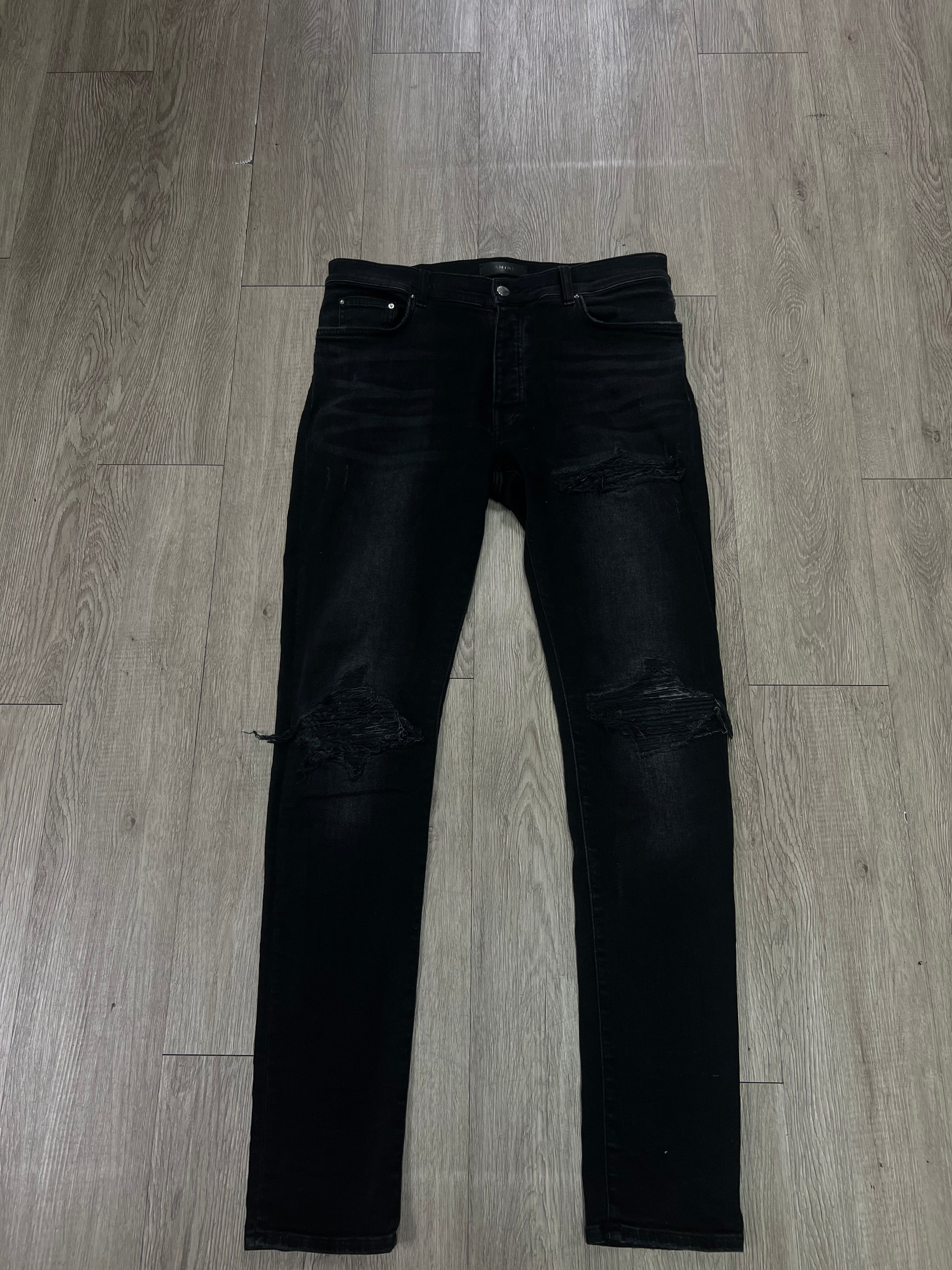 Amiri MX1 Black Black Denim Paisley Patch Jeans