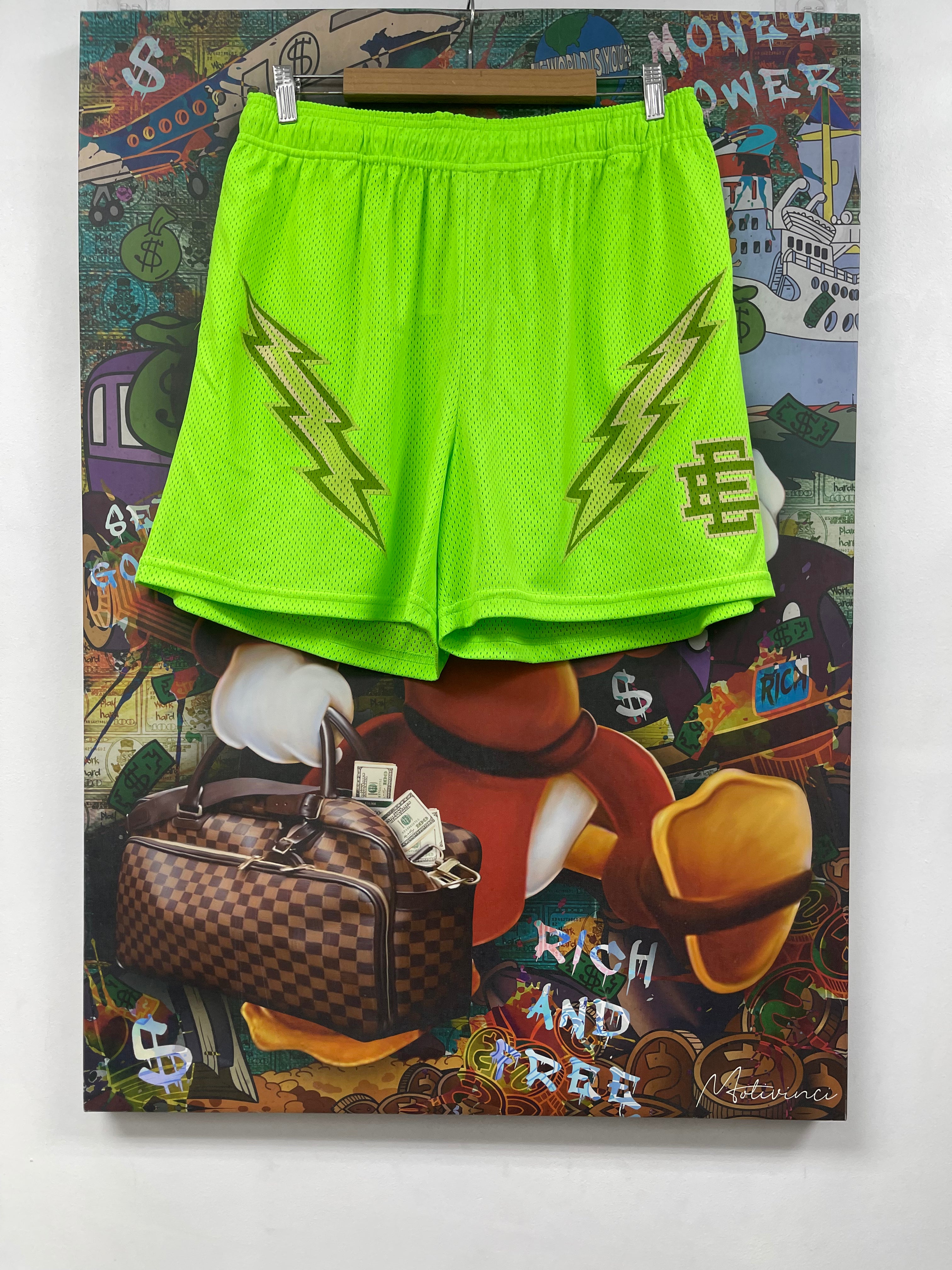 Eric Emanuel Lime Green Bolt Shorts