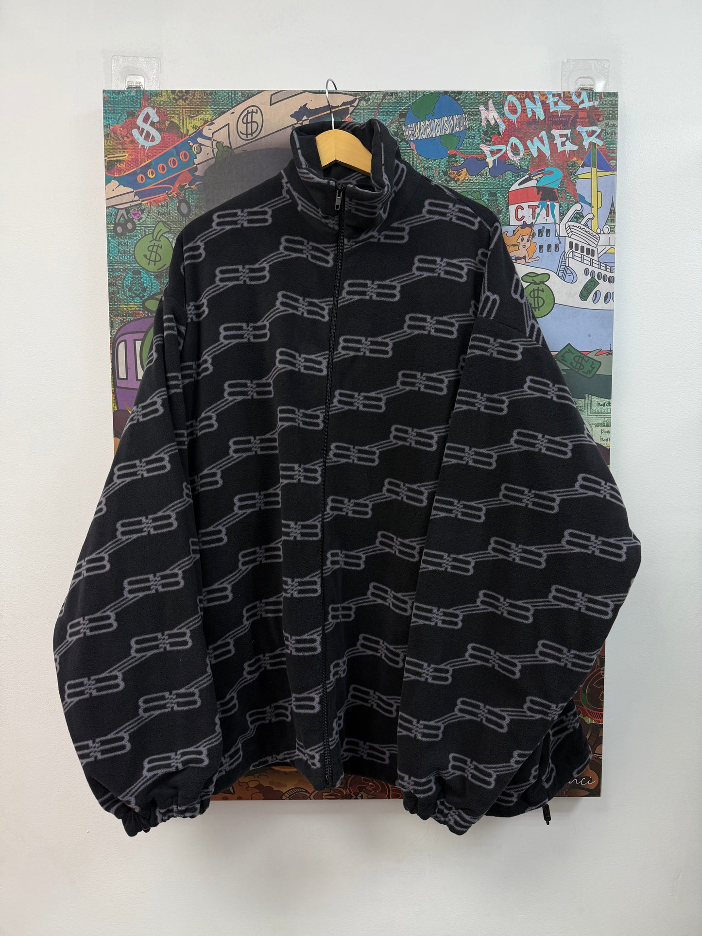 Balenciaga Black Monogram Sherpa Fleece (48) Jacket