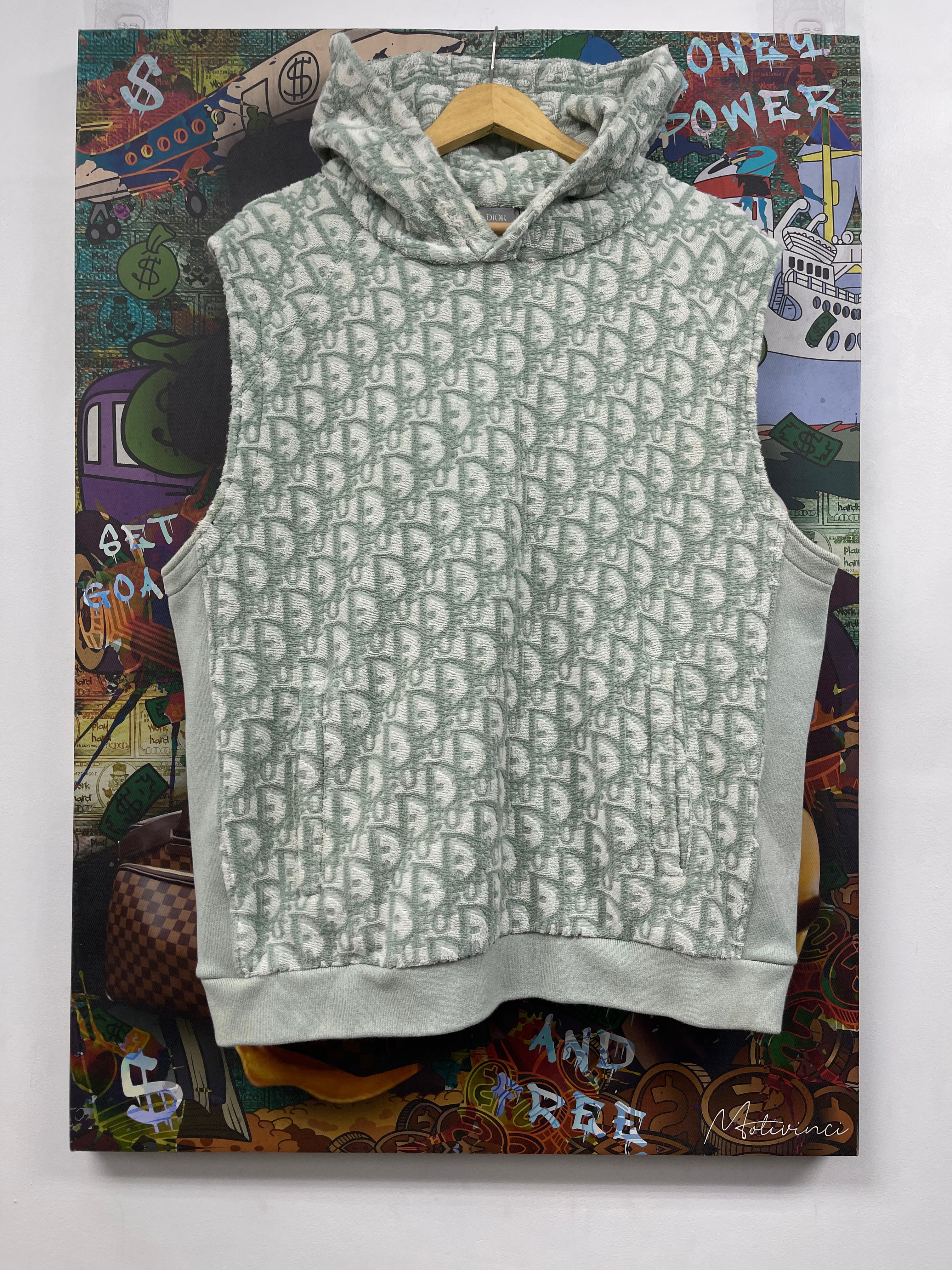 Dior Green Cream Towel Hooded Vest