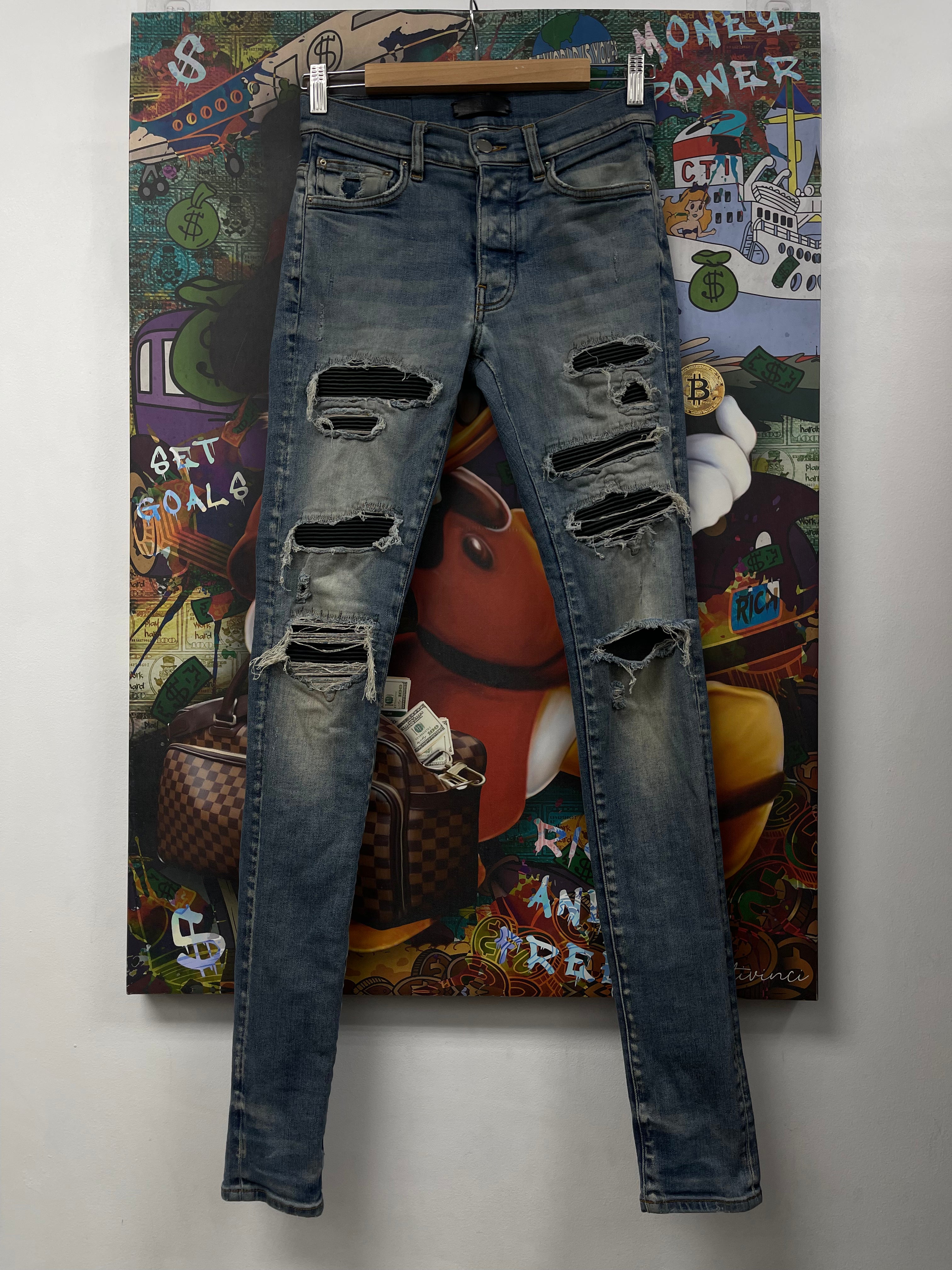 Amiri Lightwash Black Thrasher Jeans