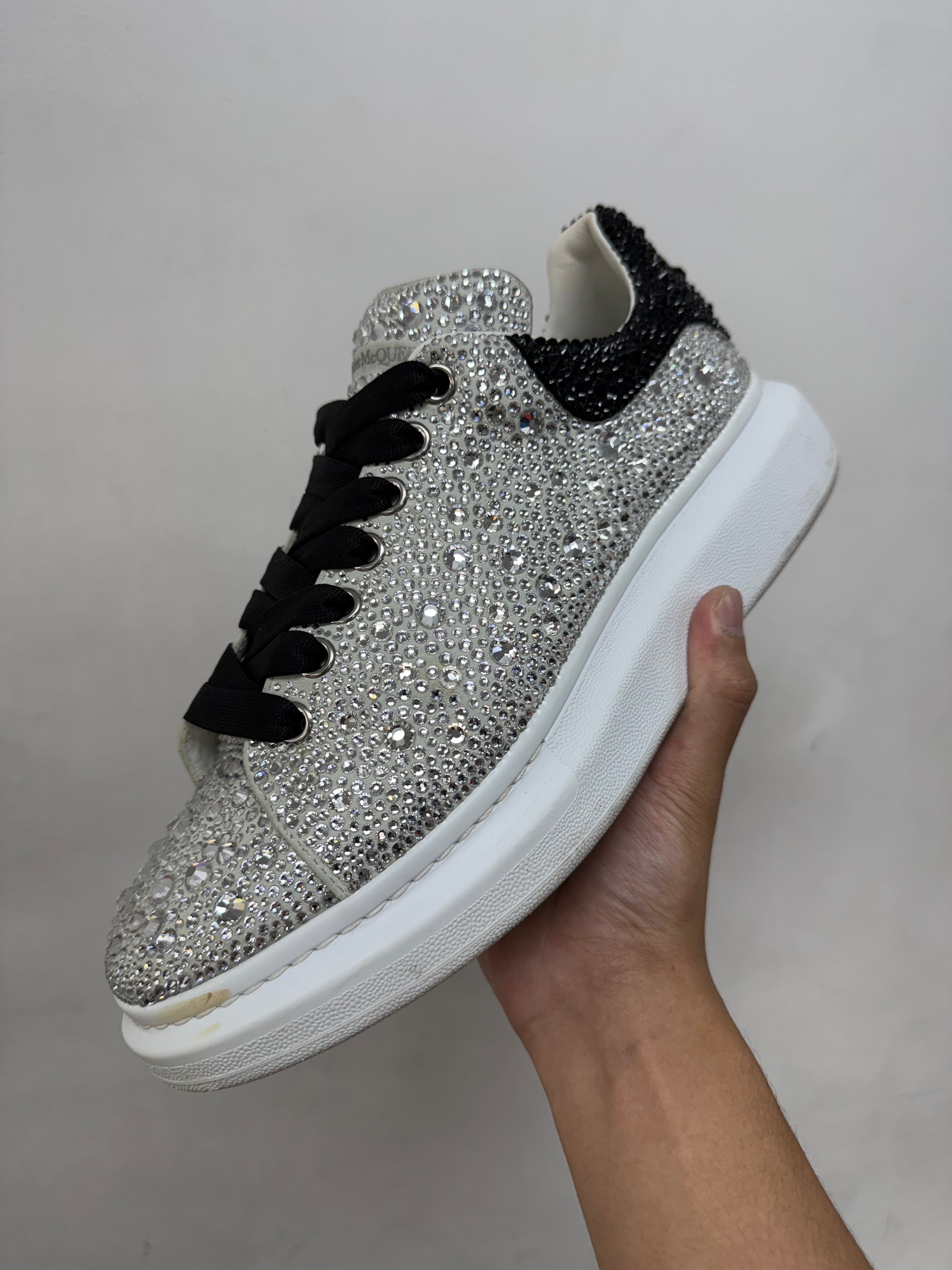 Alexander Mcqueen White Black Rhinestone Oversized Sneakers