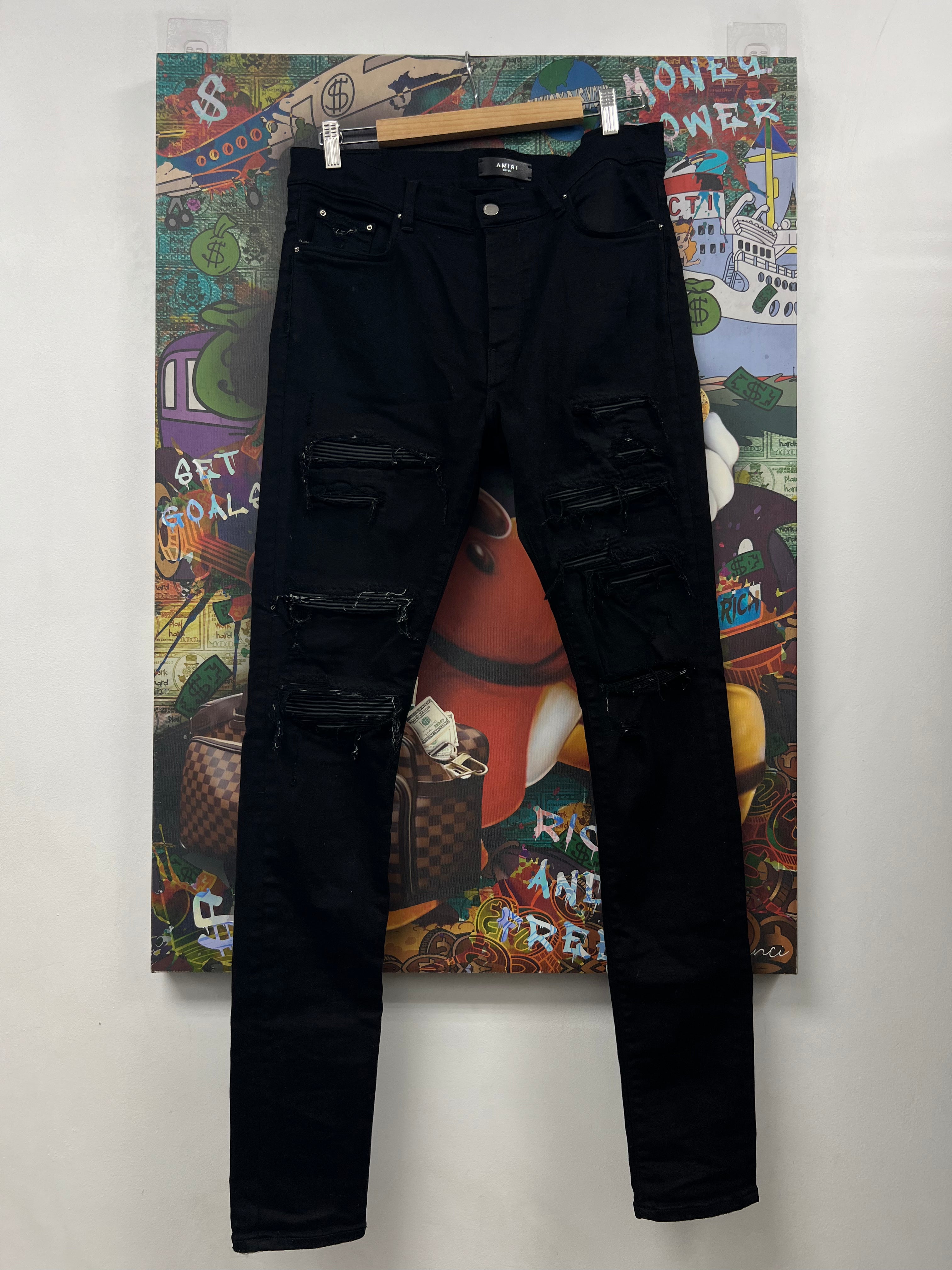 Amiri Black Black Thrasher Patch Jeans