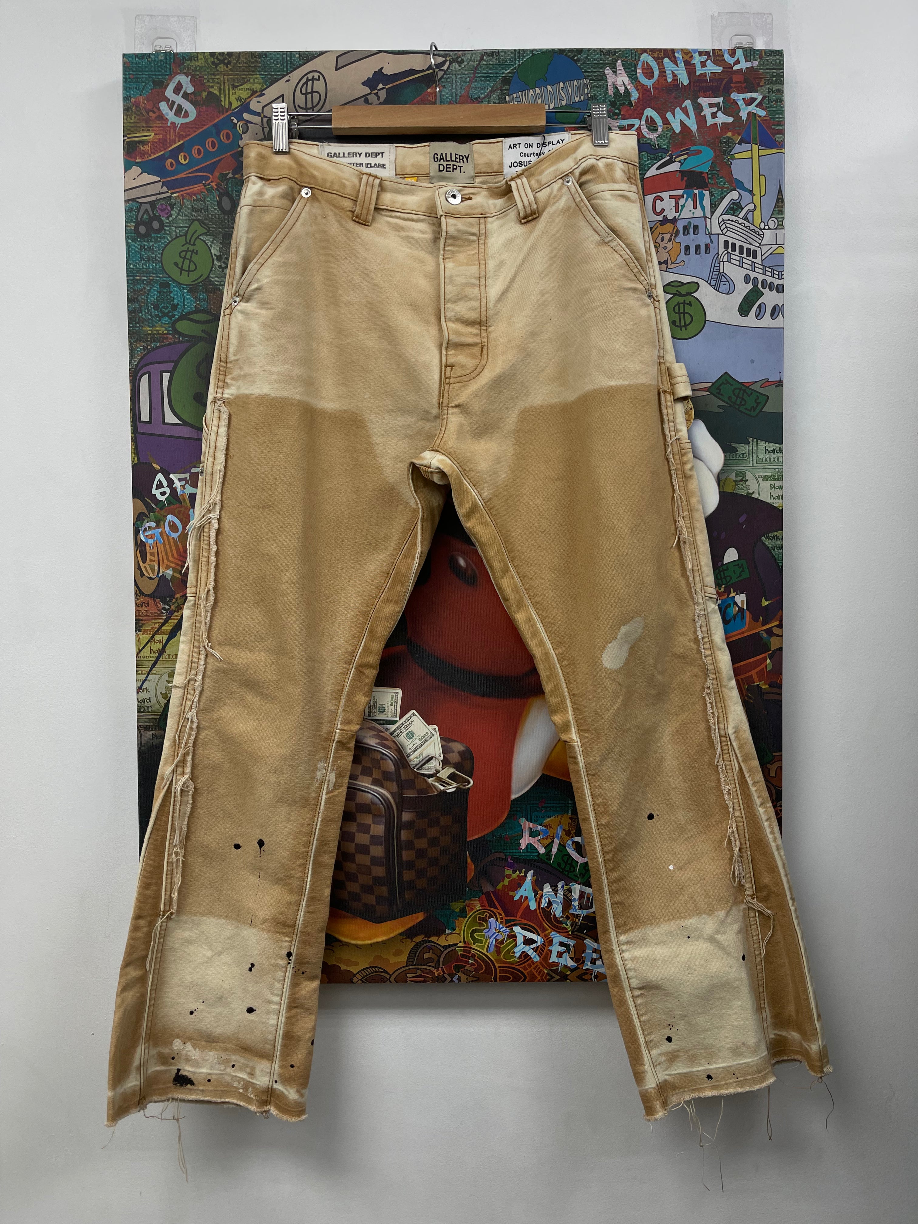 Gallery Dept Tan Carpenter Flare Paint Splatter Jeans