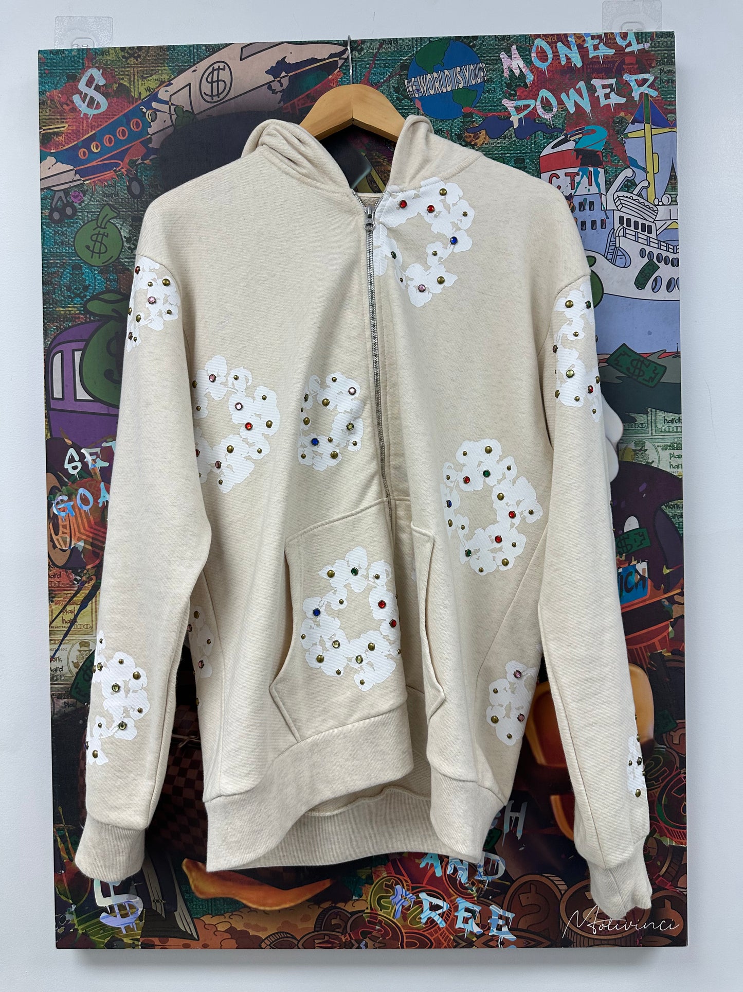 Denim Tears Cotton Wreath Rhinestone Hoodie Cream New XL With Tags