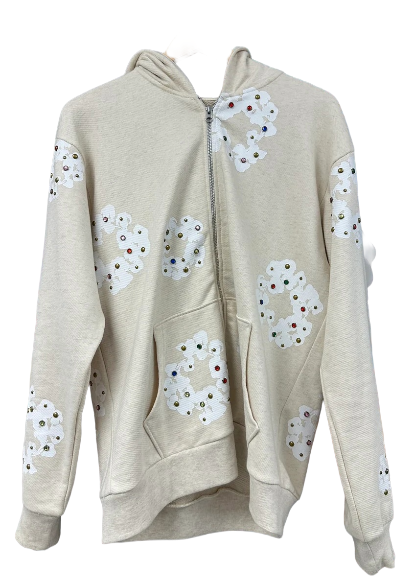 Denim Tears Cotton Wreath Rhinestone Cream Hoodie