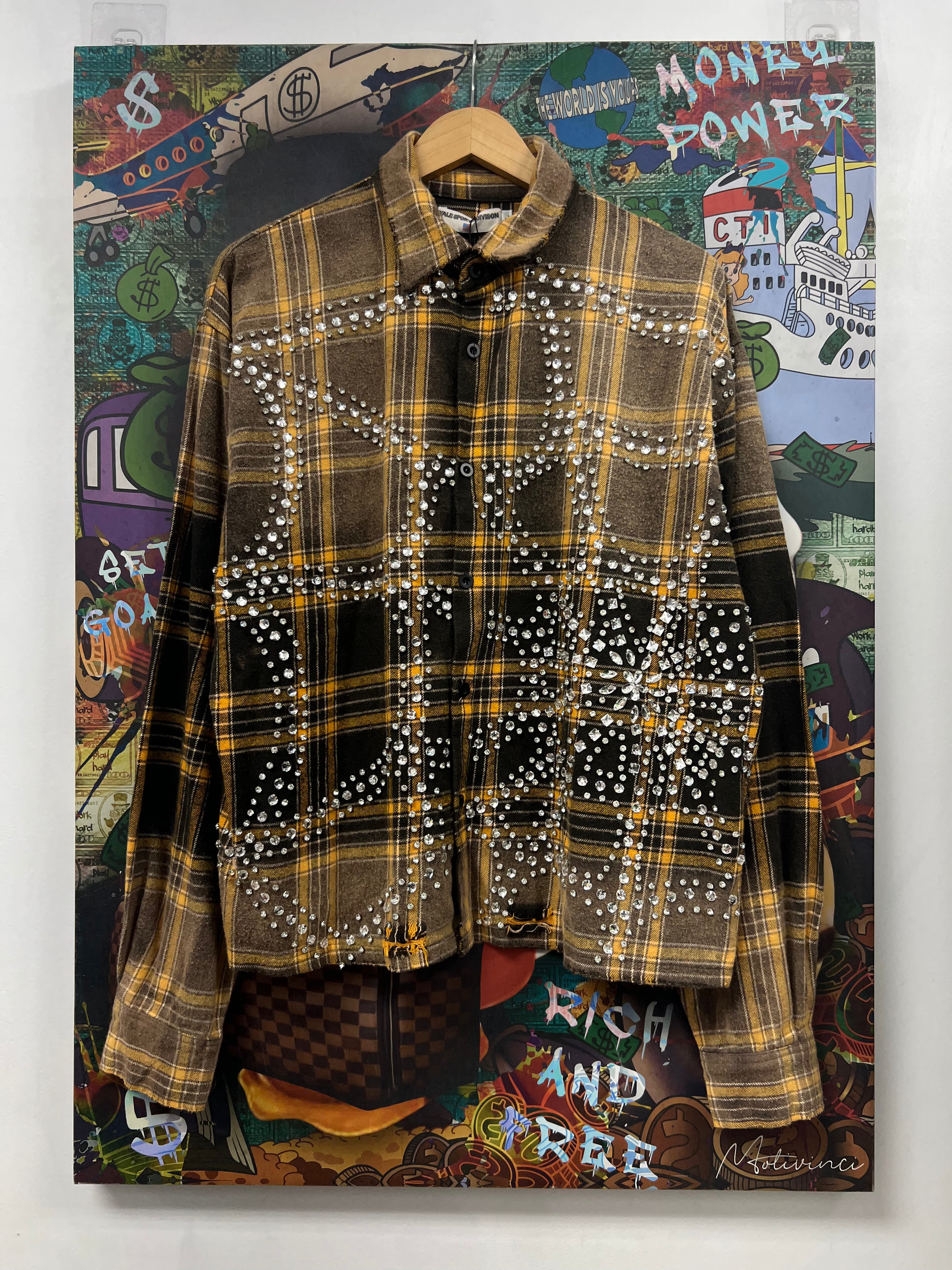 Vale Yellow Black Plaid Rhinestone Flannel
