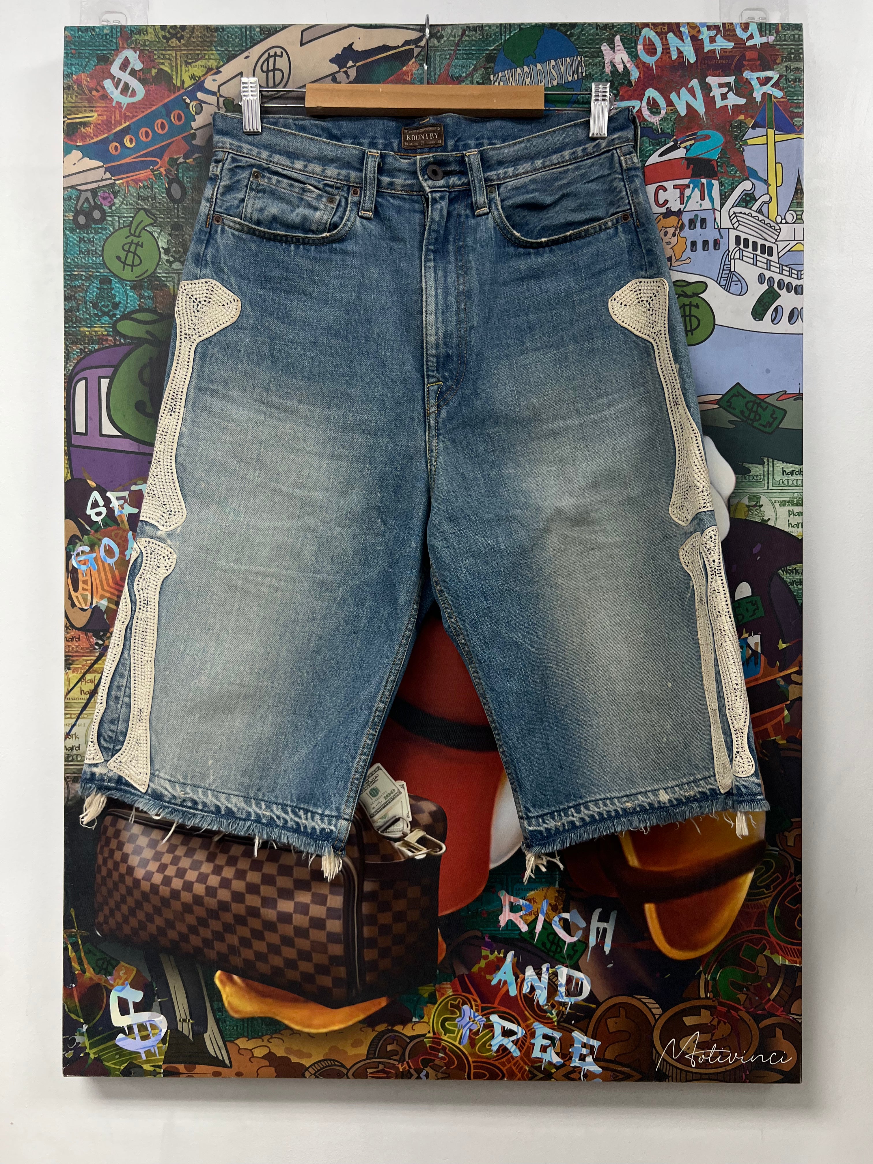 Kapital Light Wash Bone Jean Shorts