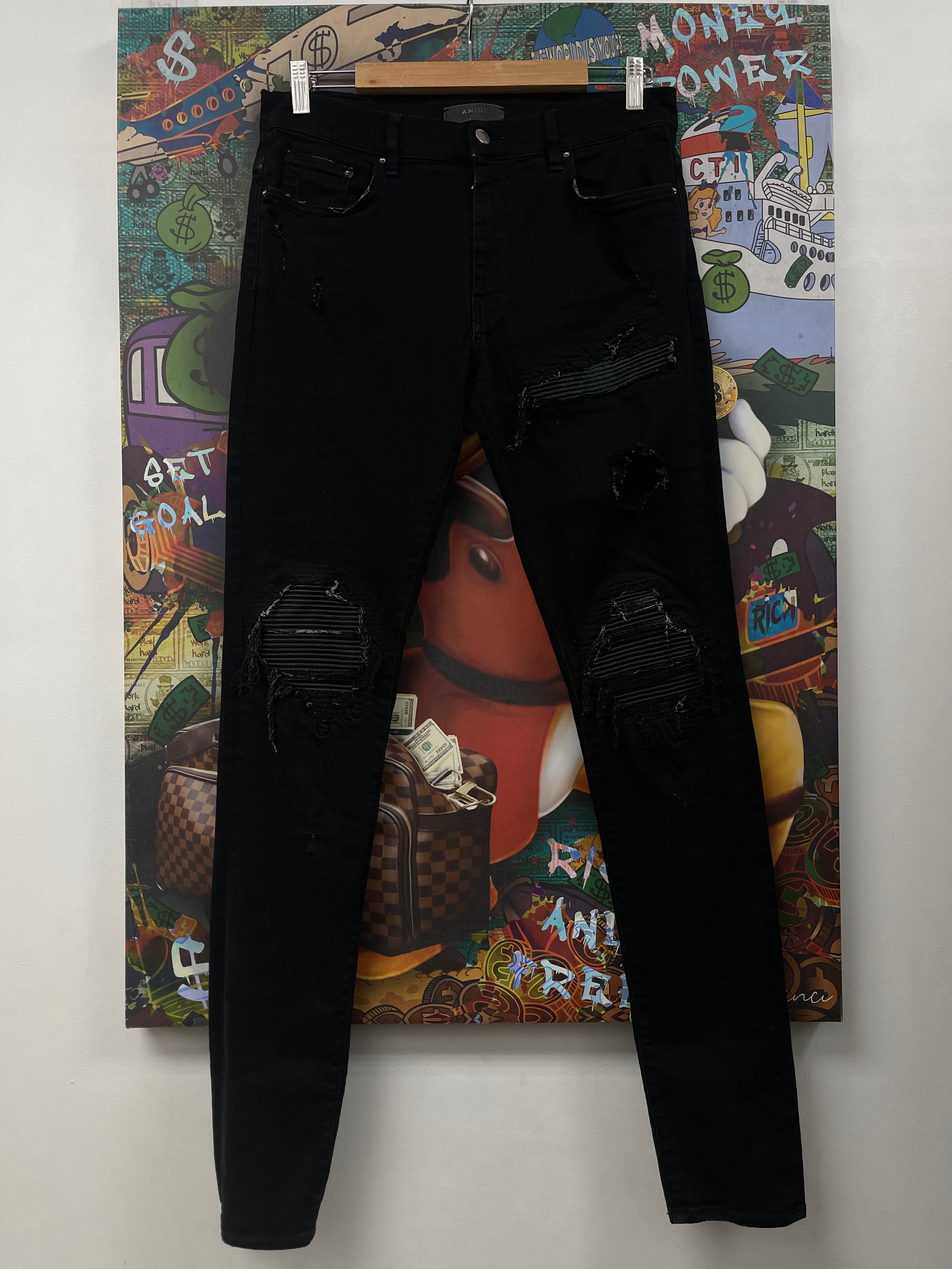 Amiri MX1 Black Black Blue Patch Jeans
