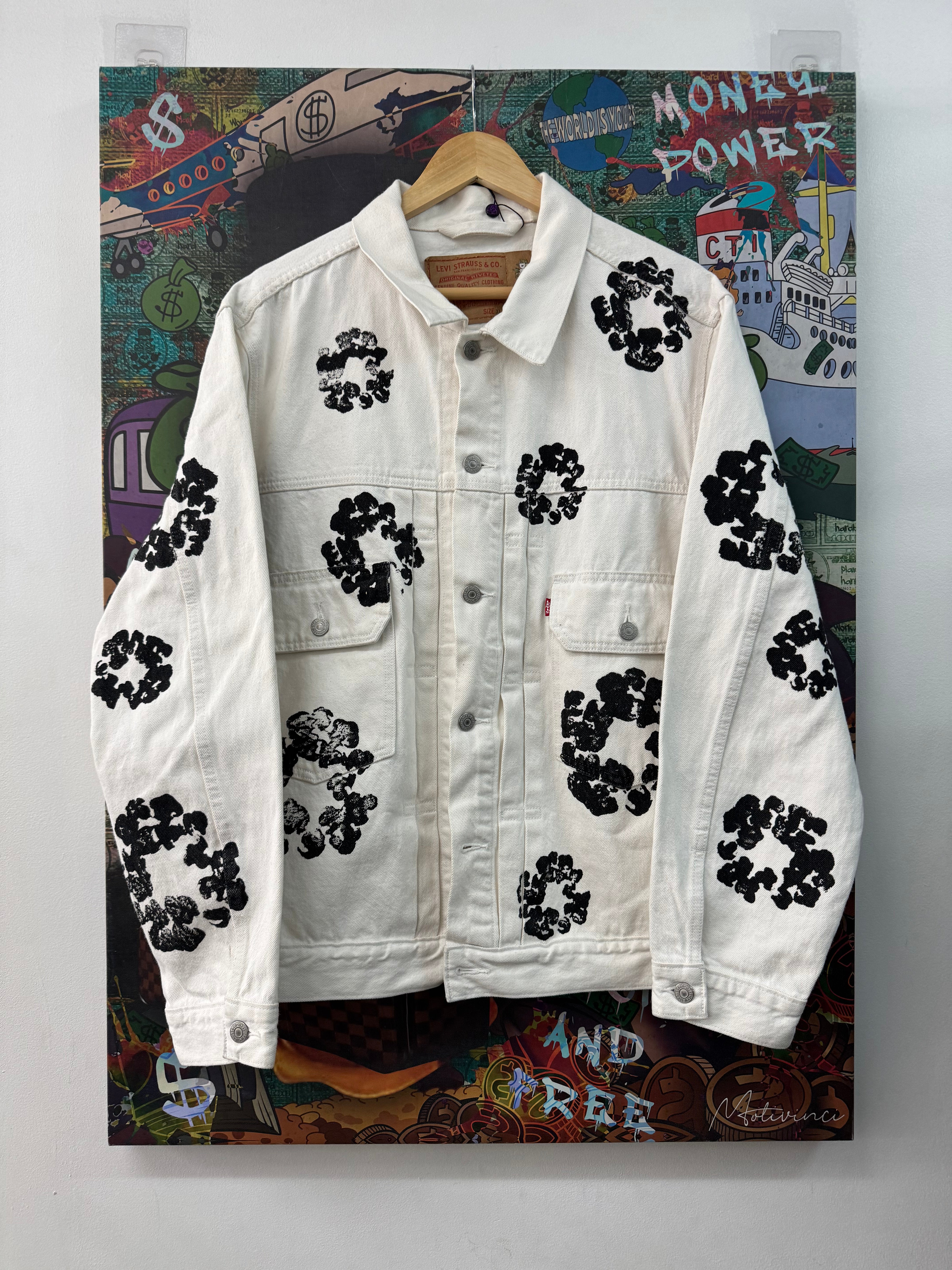 Denim Tears White Black Wreath Denim Jacket