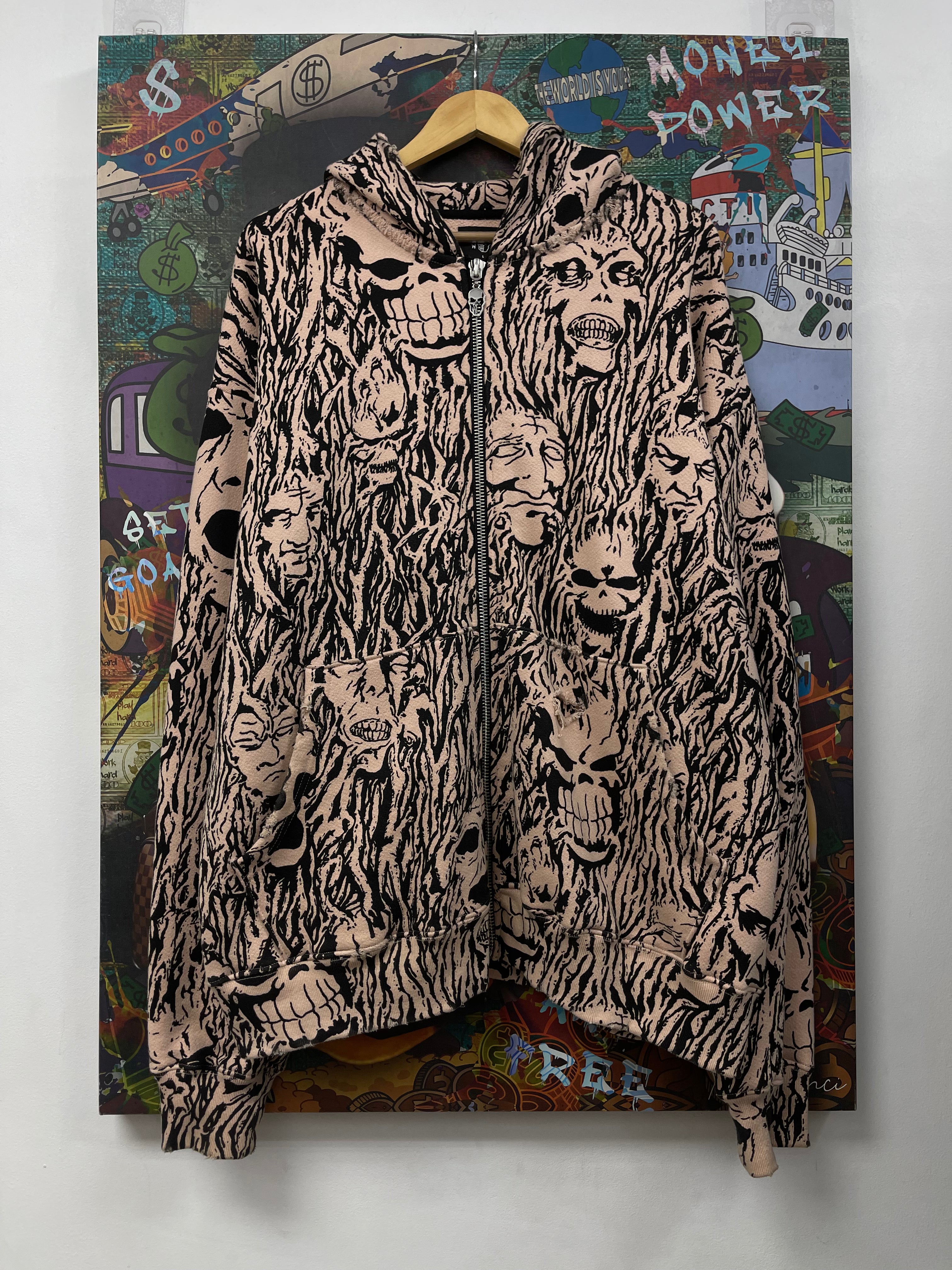 Warren Lotas Black Cream Skull Pile Zip Up