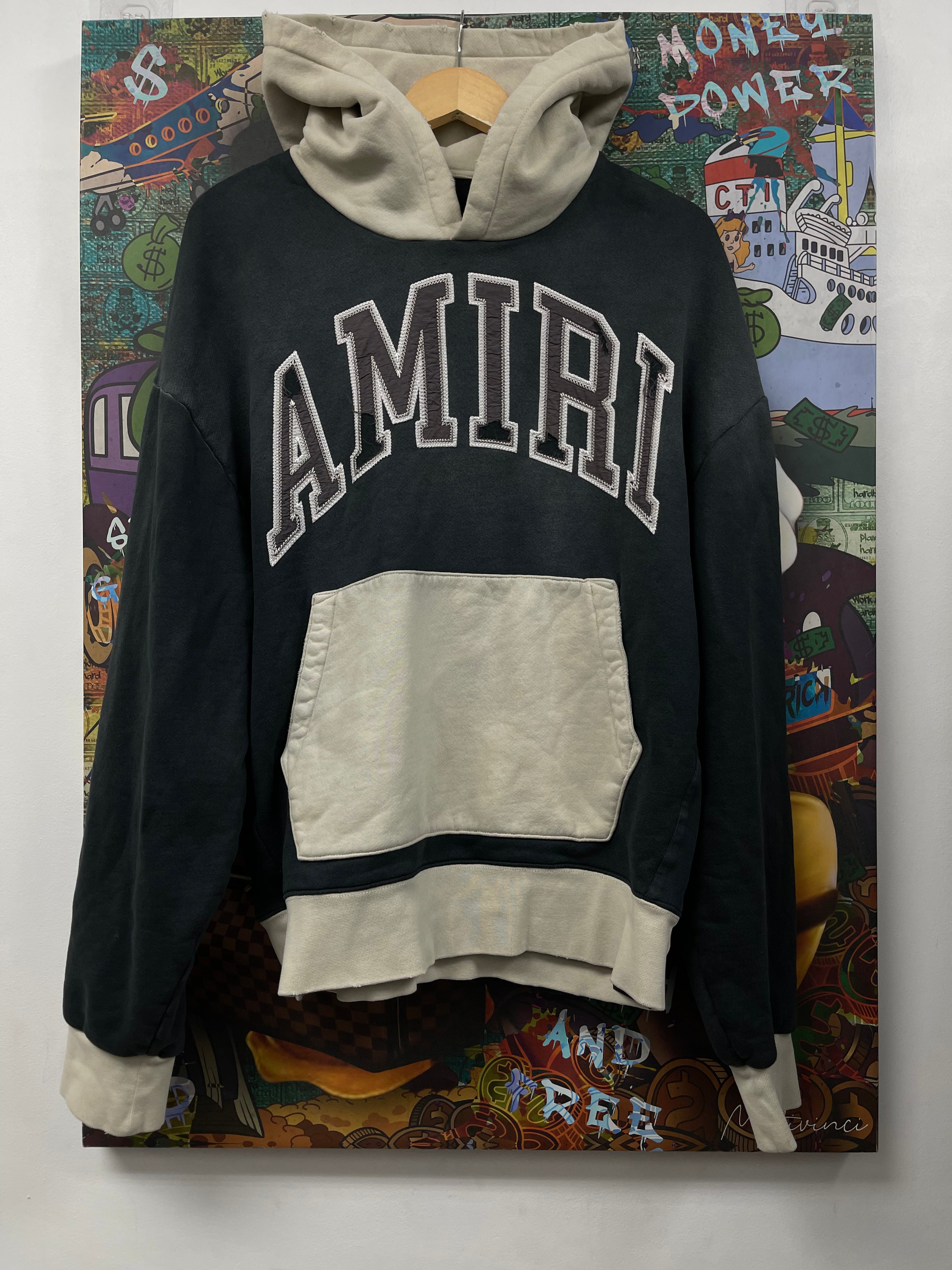 Amiri Cream Black Varsity Logo Hoodie