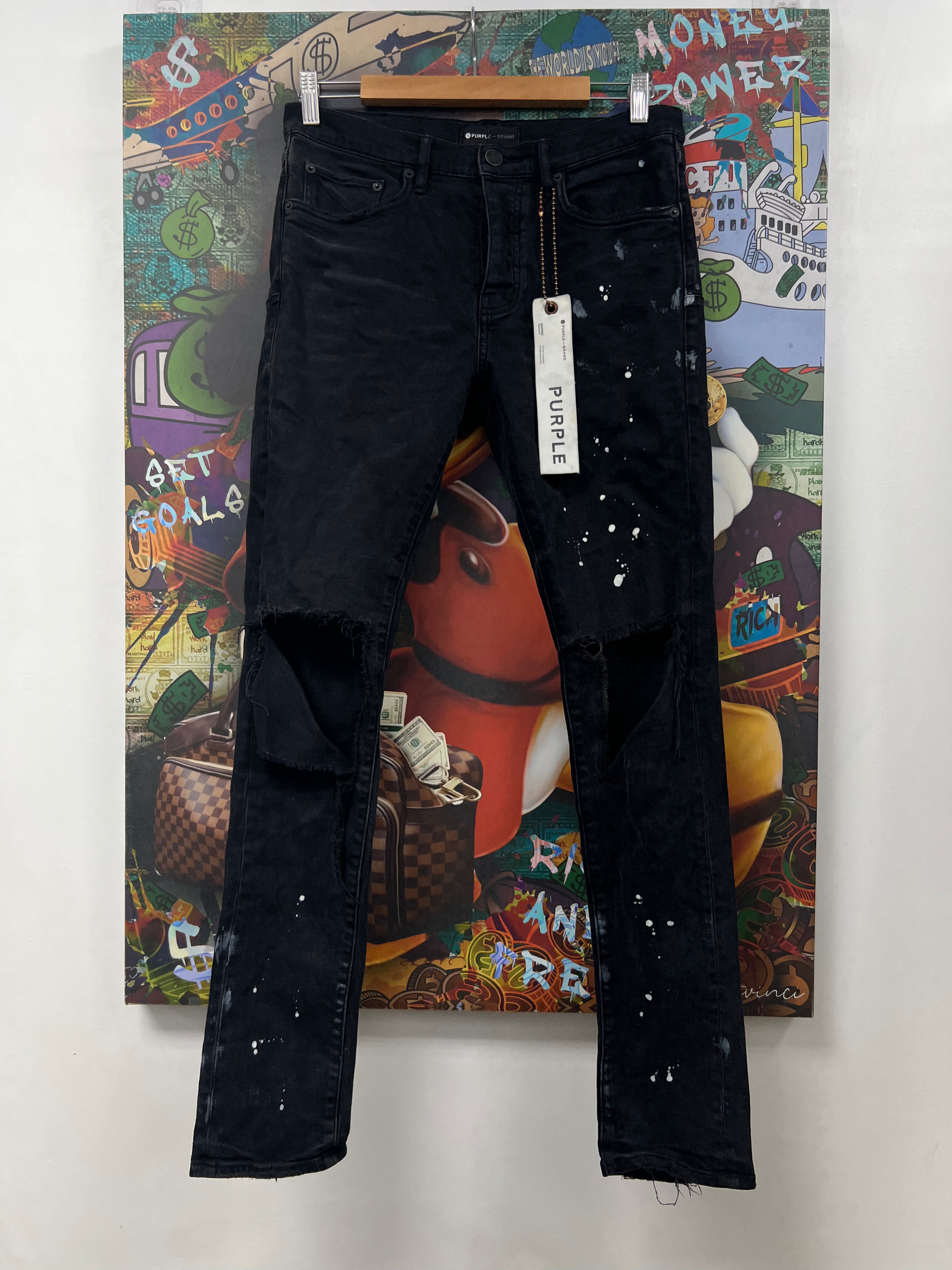 Purple Brand Black Wash Knee Ripped (Flawed) Jeans