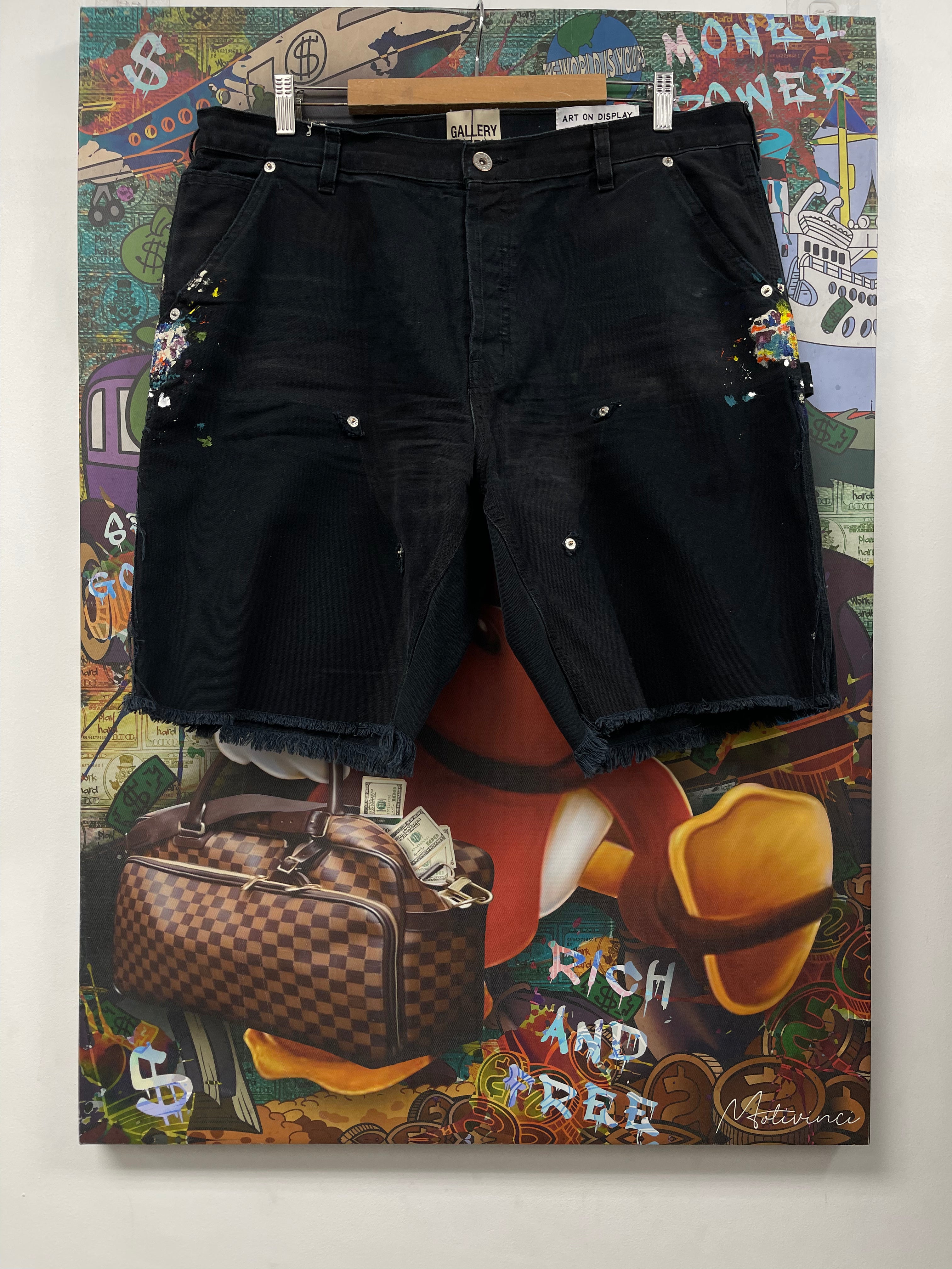 Gallery Dept Black Splatter Double Knee Shorts