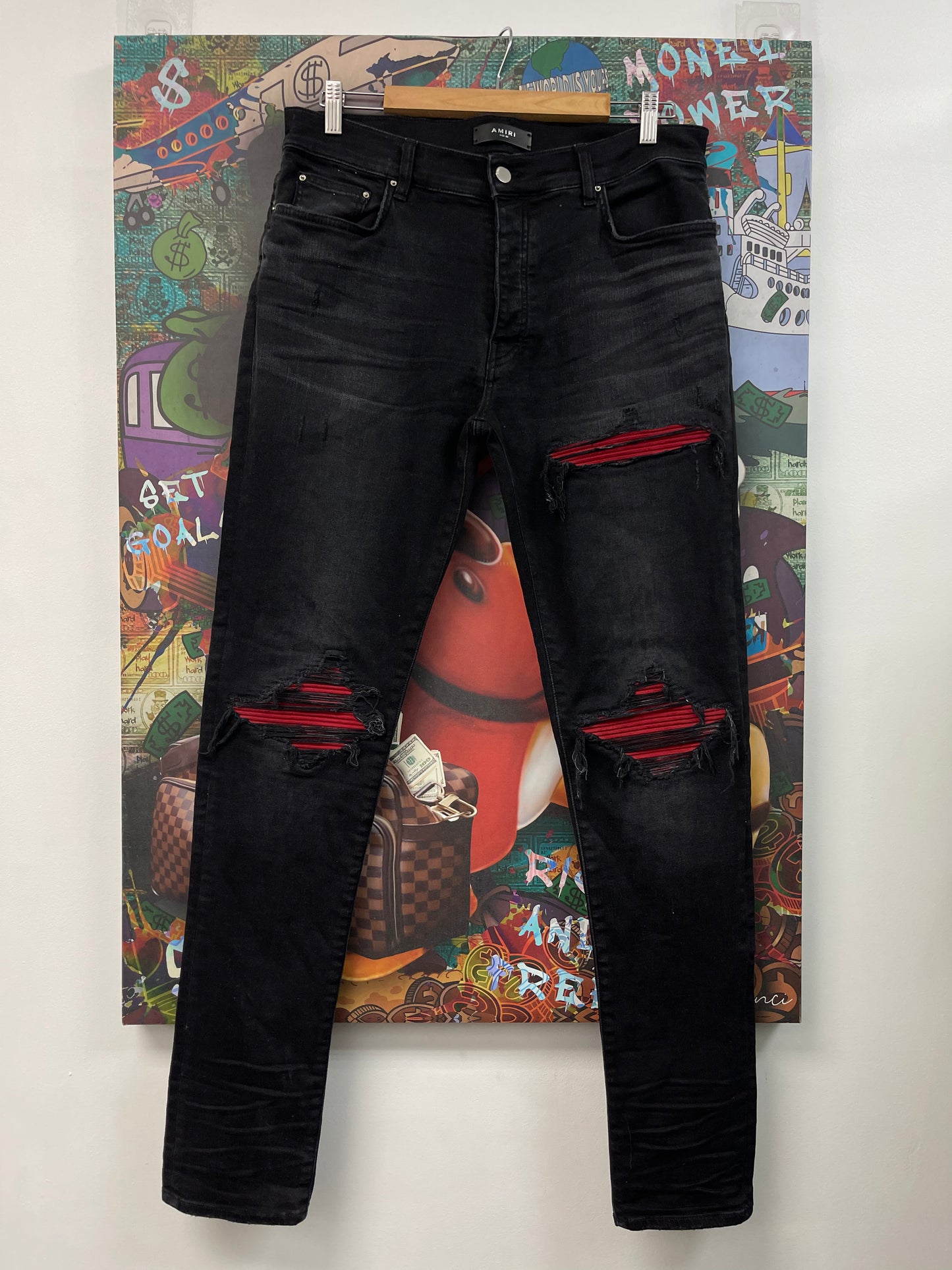 Amiri MX1 Black Red Patch Jeans