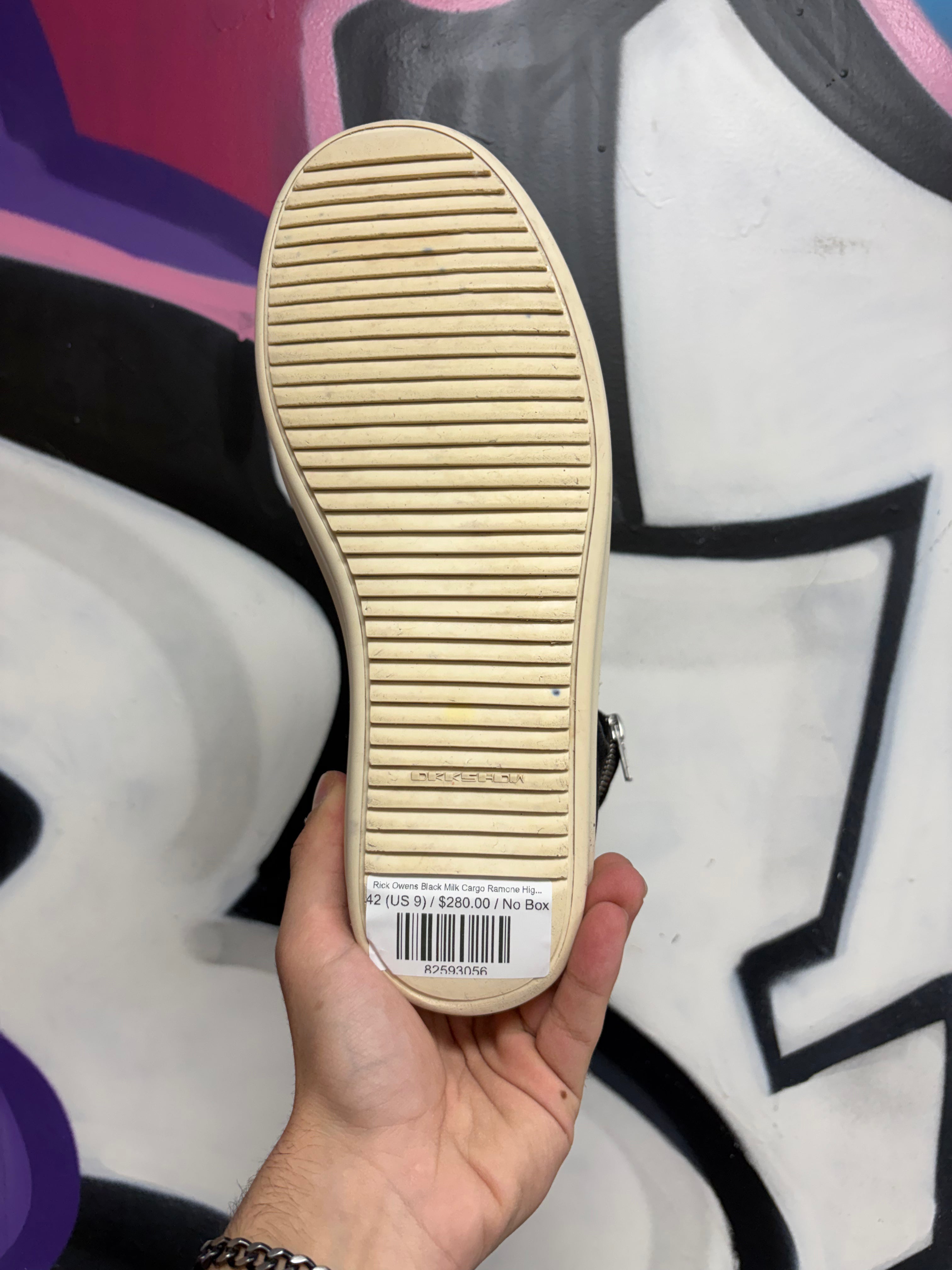 Rick Owens Black Milk Cargo Ramone High Sneakers