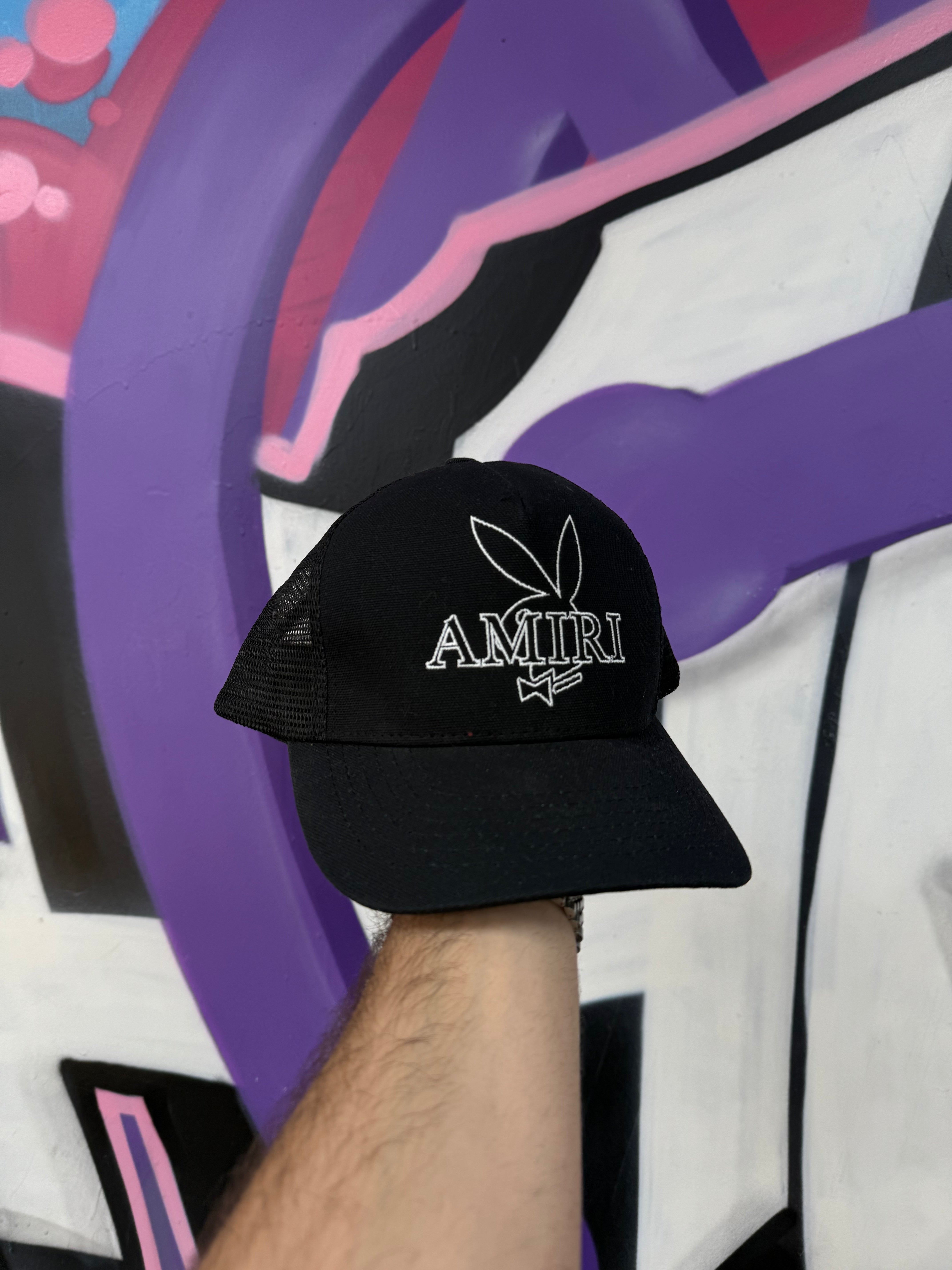 Amiri Black White Playboy Trucker Hat