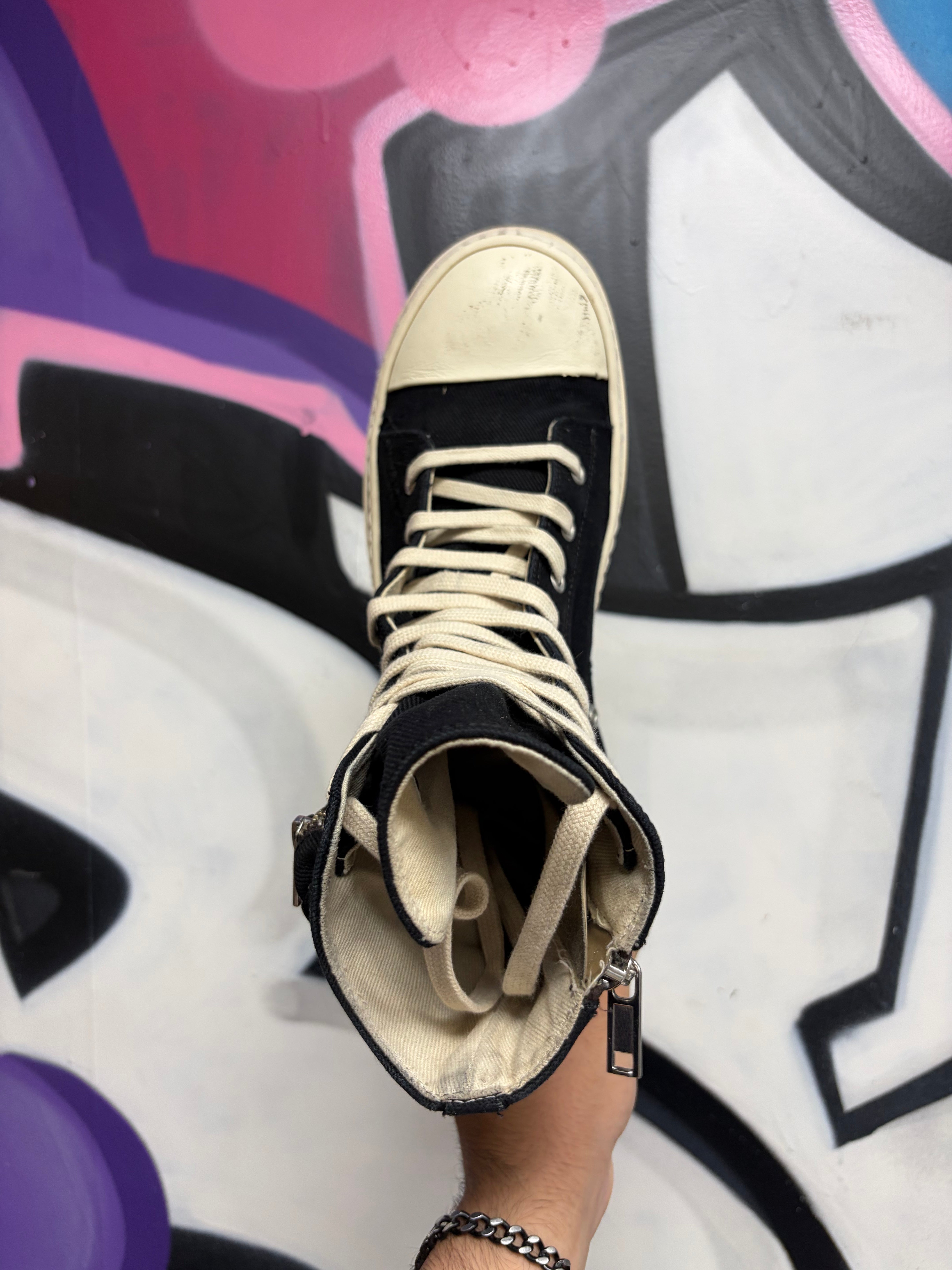 Rick Owens Black Milk Cargo Ramone High Sneakers