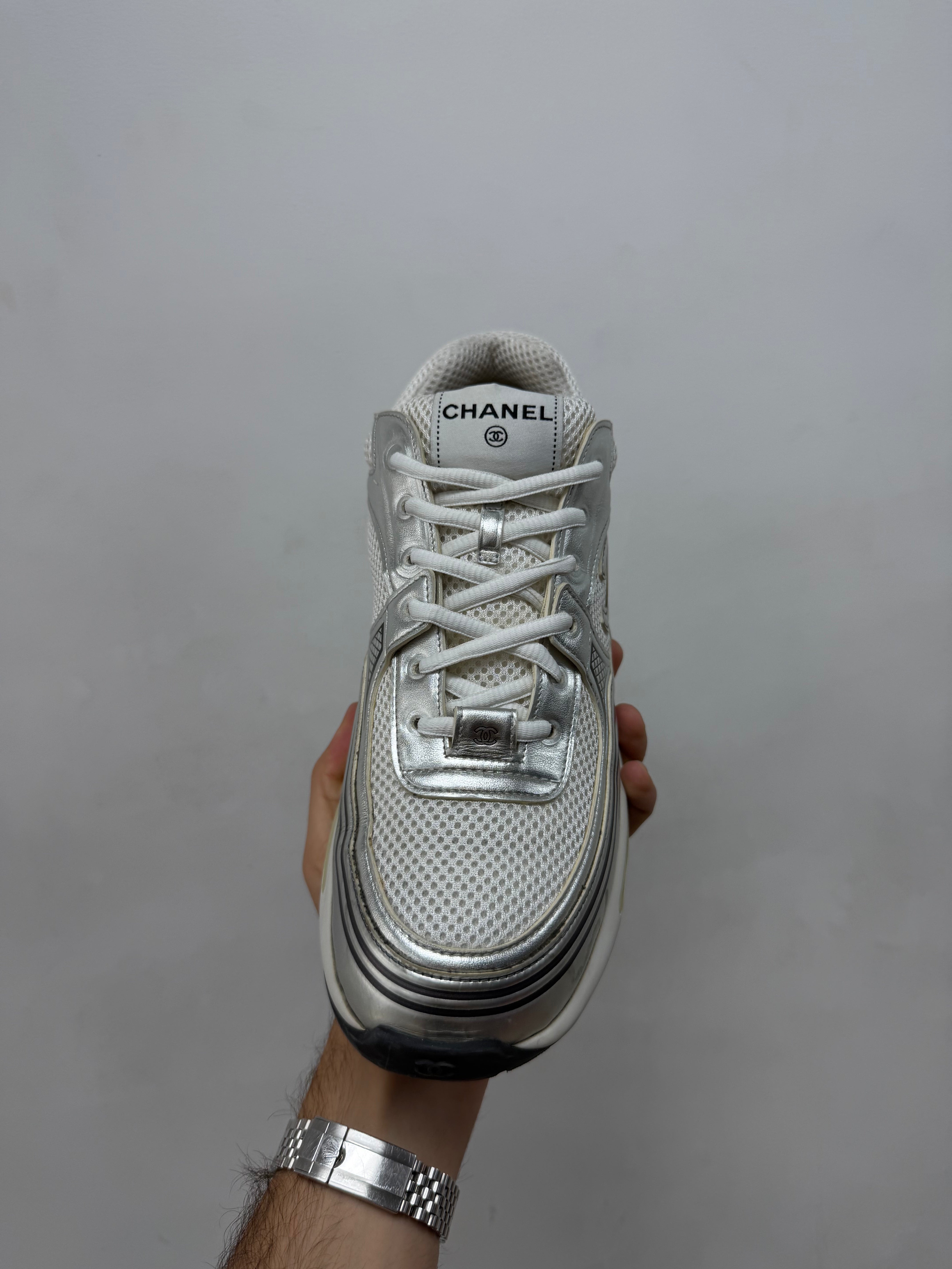 Chanel Silver Metallic Runner Sneakers
