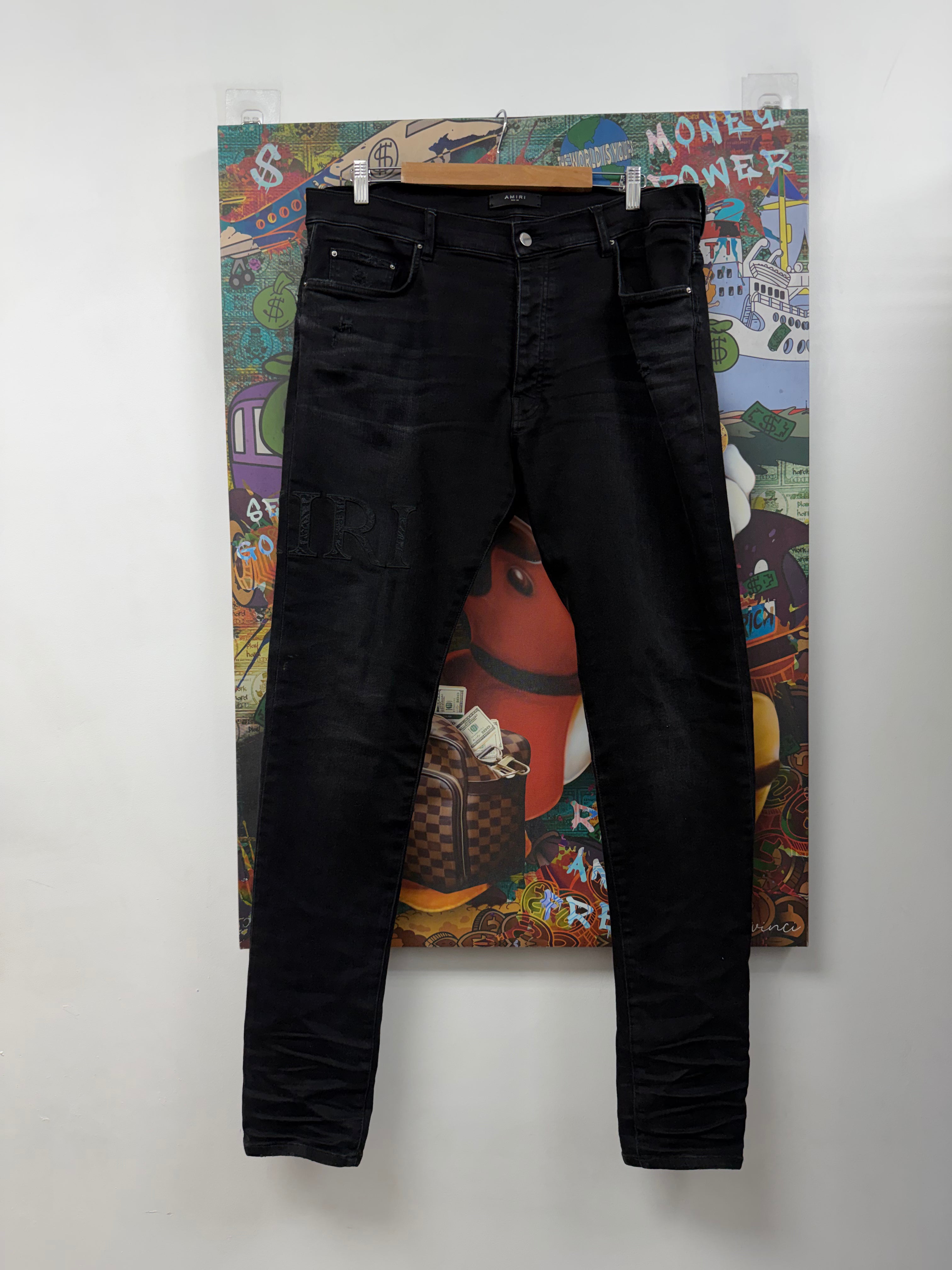 Amiri Black Wash Denim Side Logo Jeans