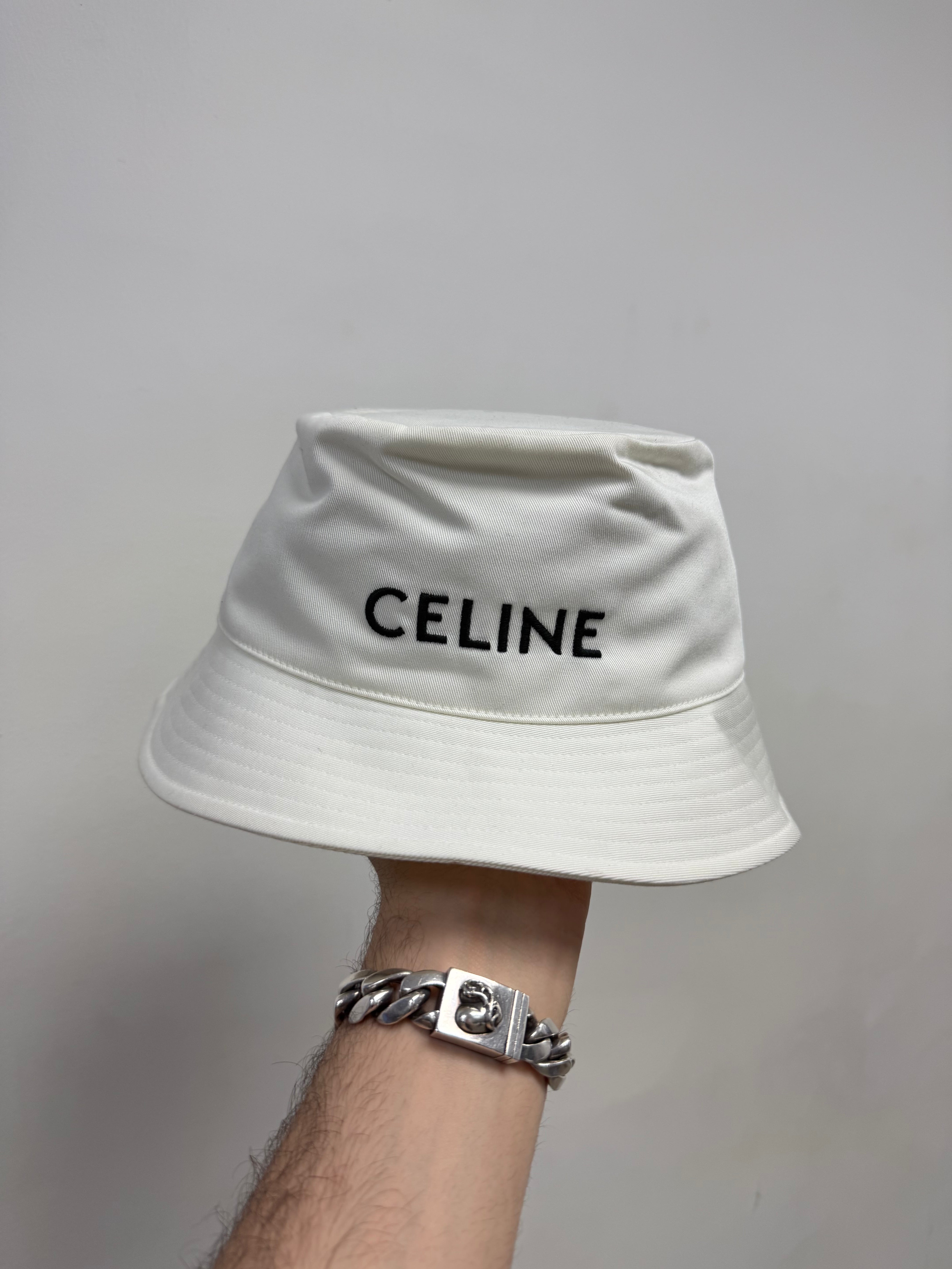 Celine White Black Spellout Hat