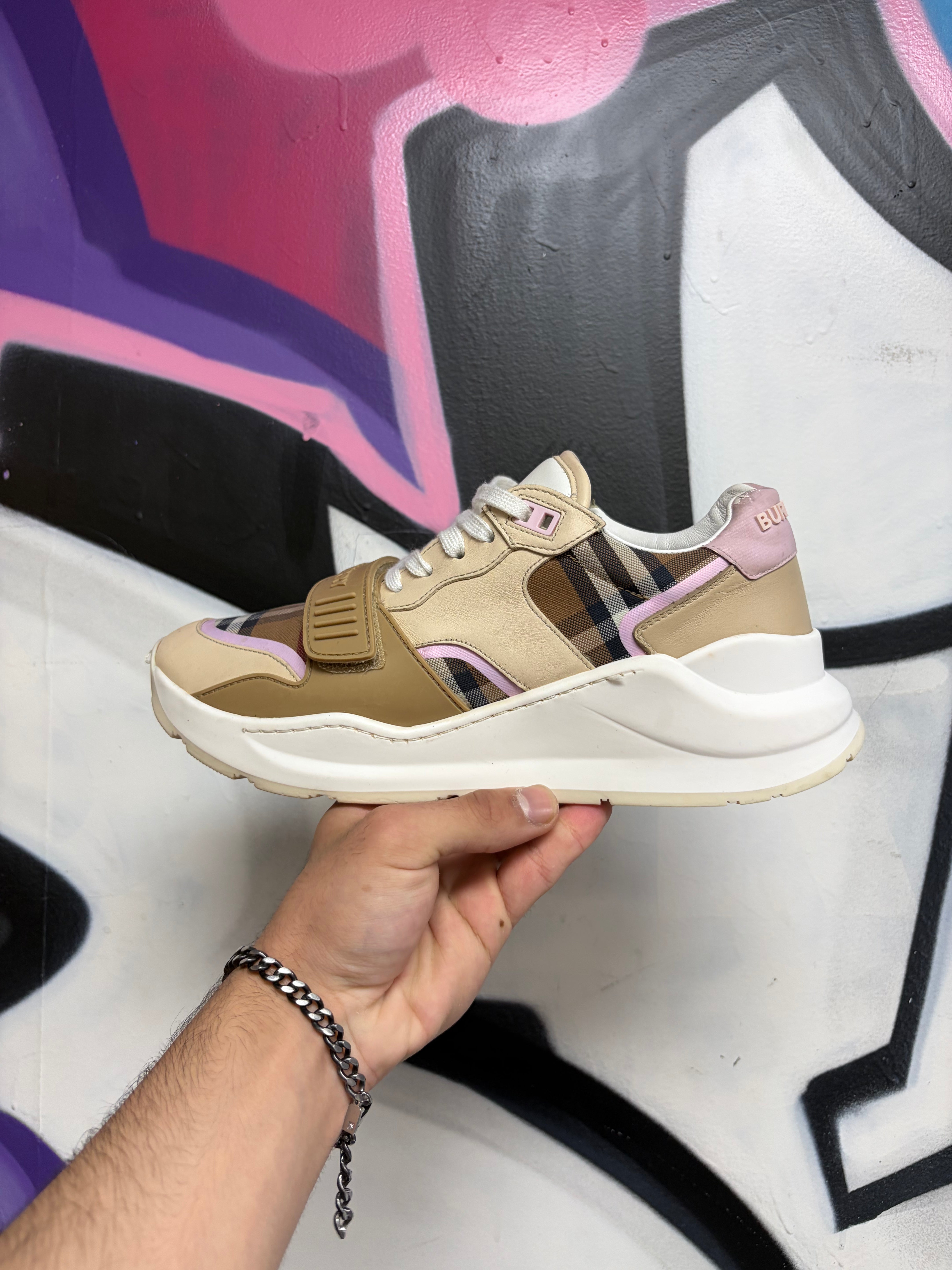 Burberry Tan Pink Ramsey Sneakers