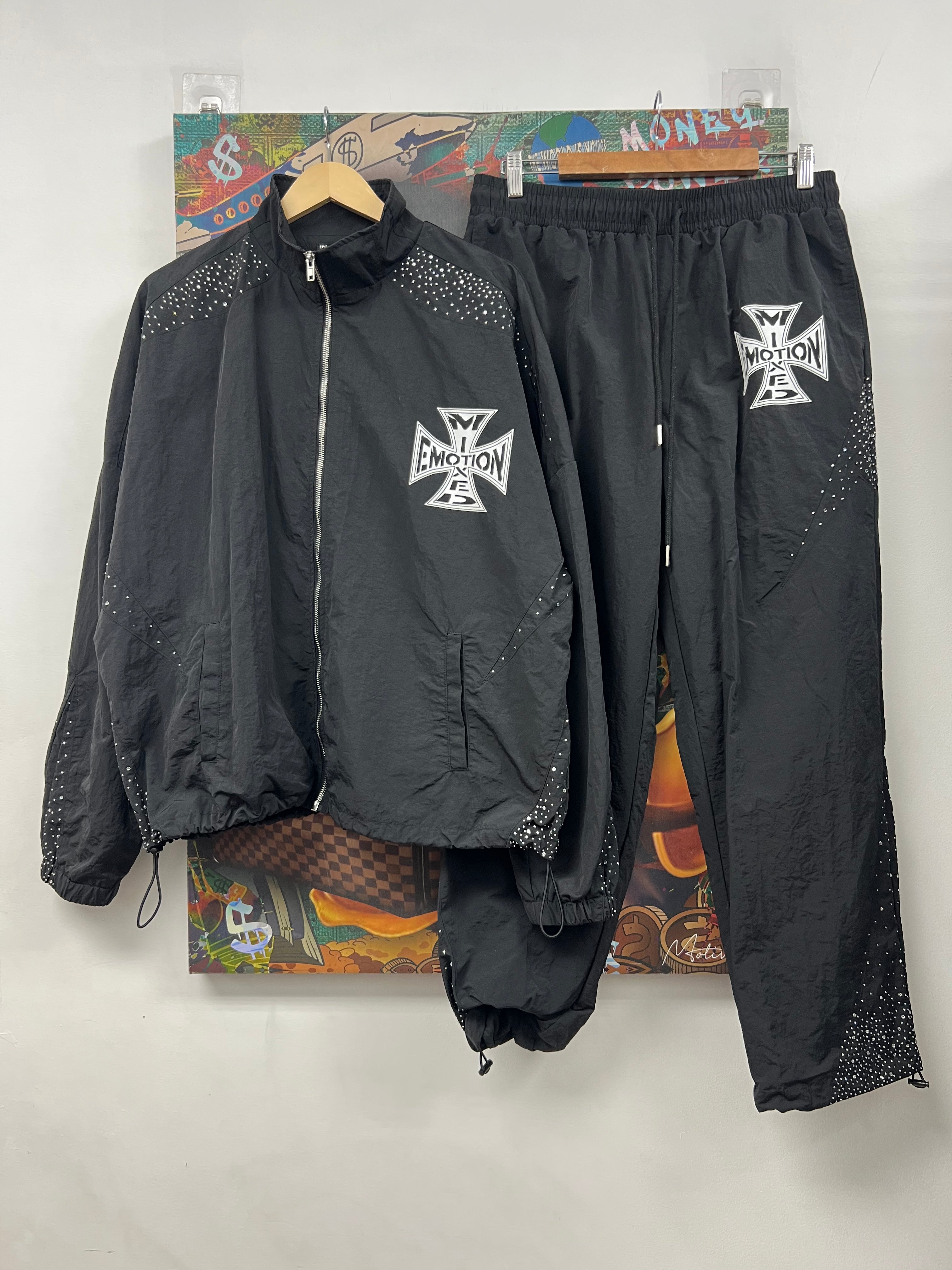 Mixed Emotions Black Rhinestone Track Suit