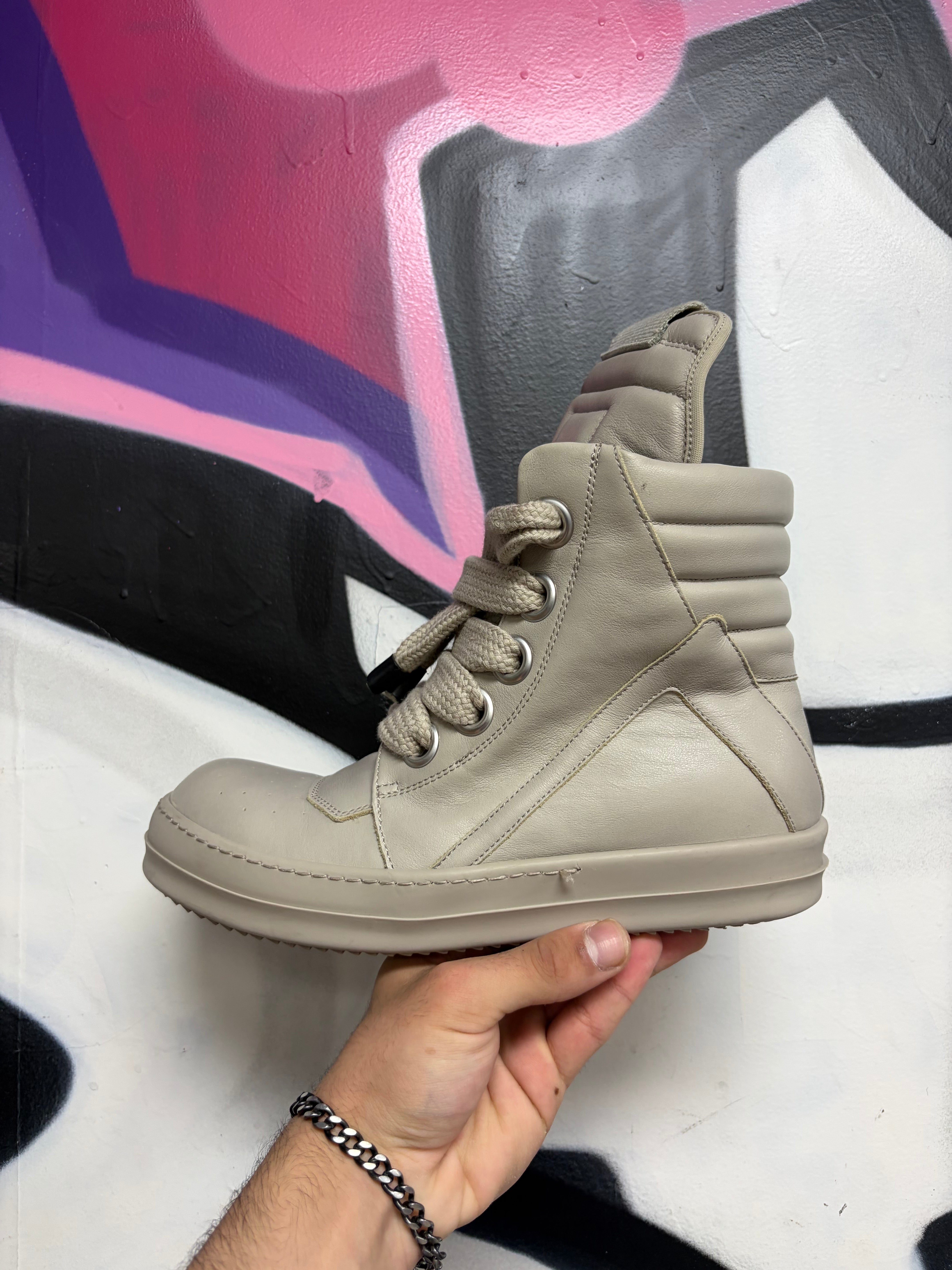 Rick Owens Grey Jumbo Lace Geobasket Sneakers