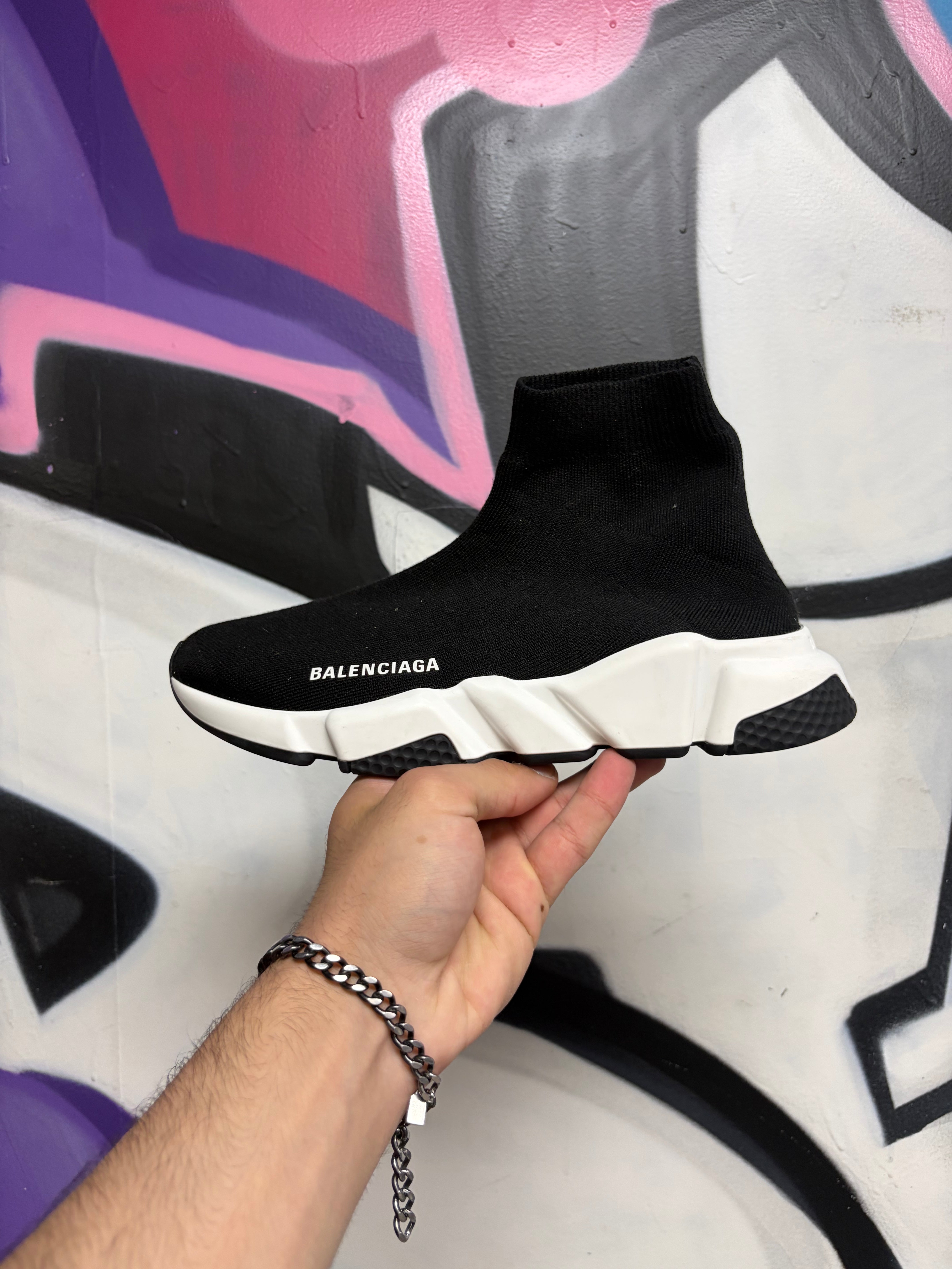Balenciaga Black White Sock Runner Sneakers