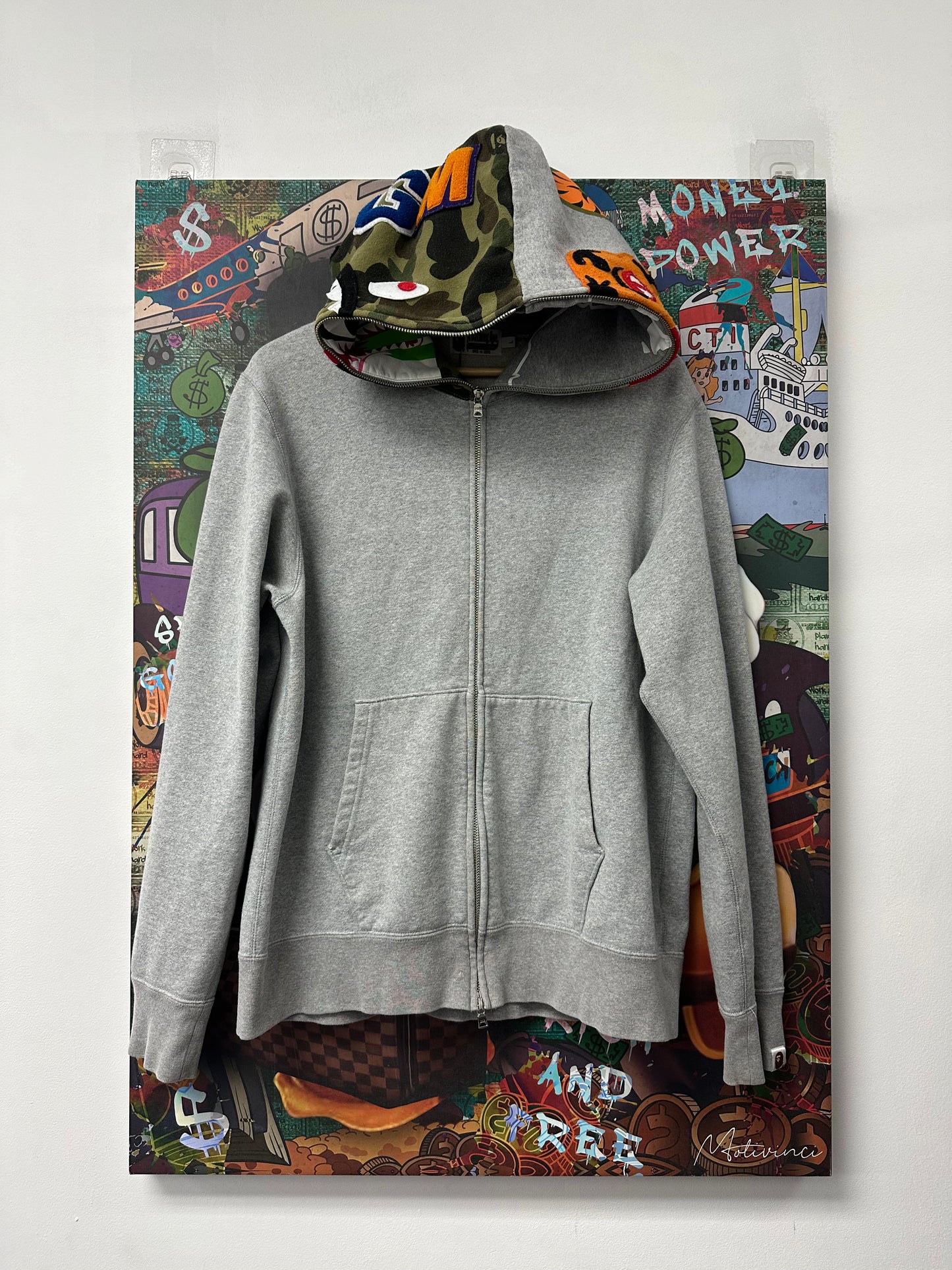 BAPE Zip Up Reversable Grey Camo Shark Large Used