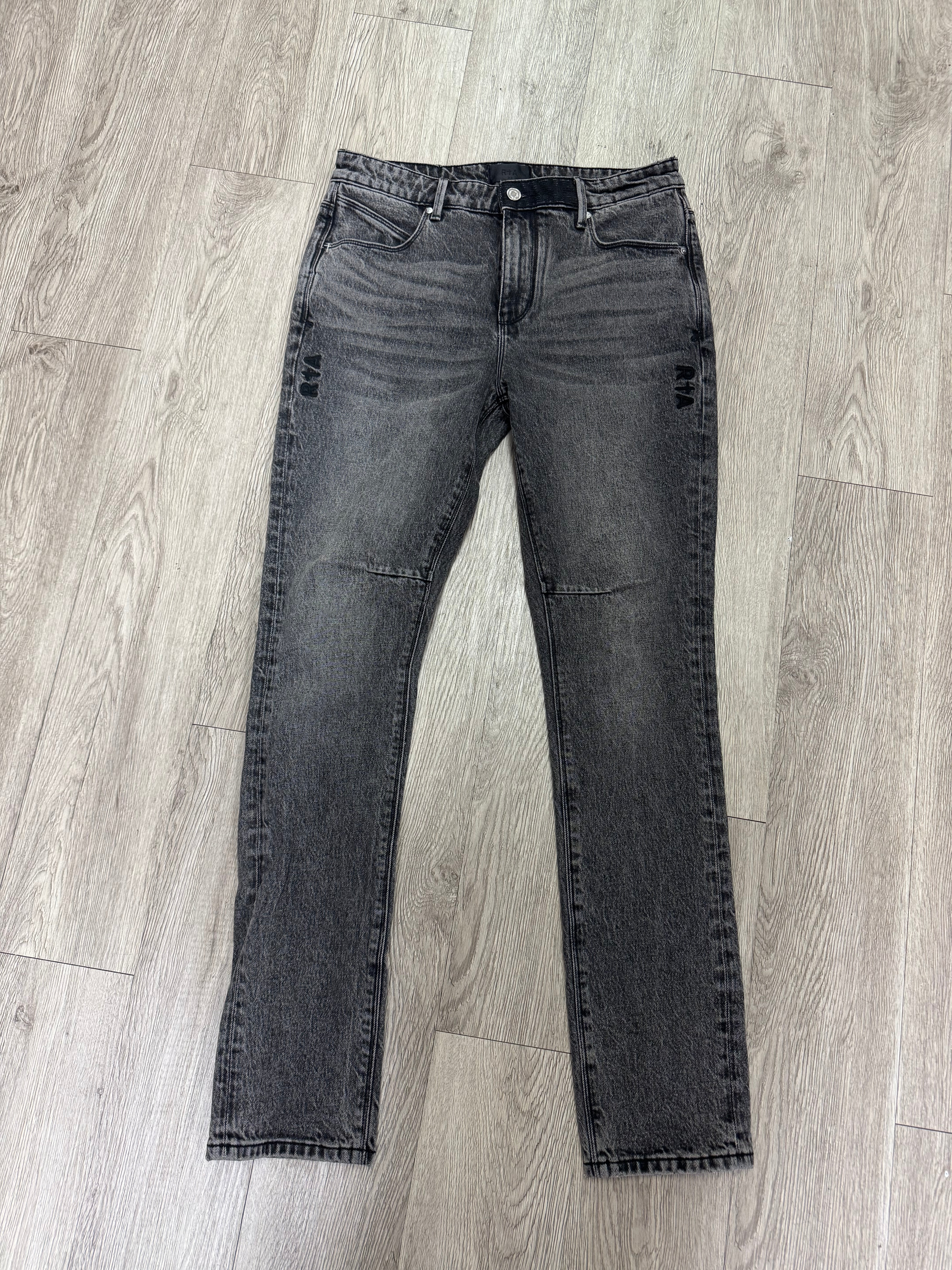 RTA Grey Wash Black Embroidered Jeans