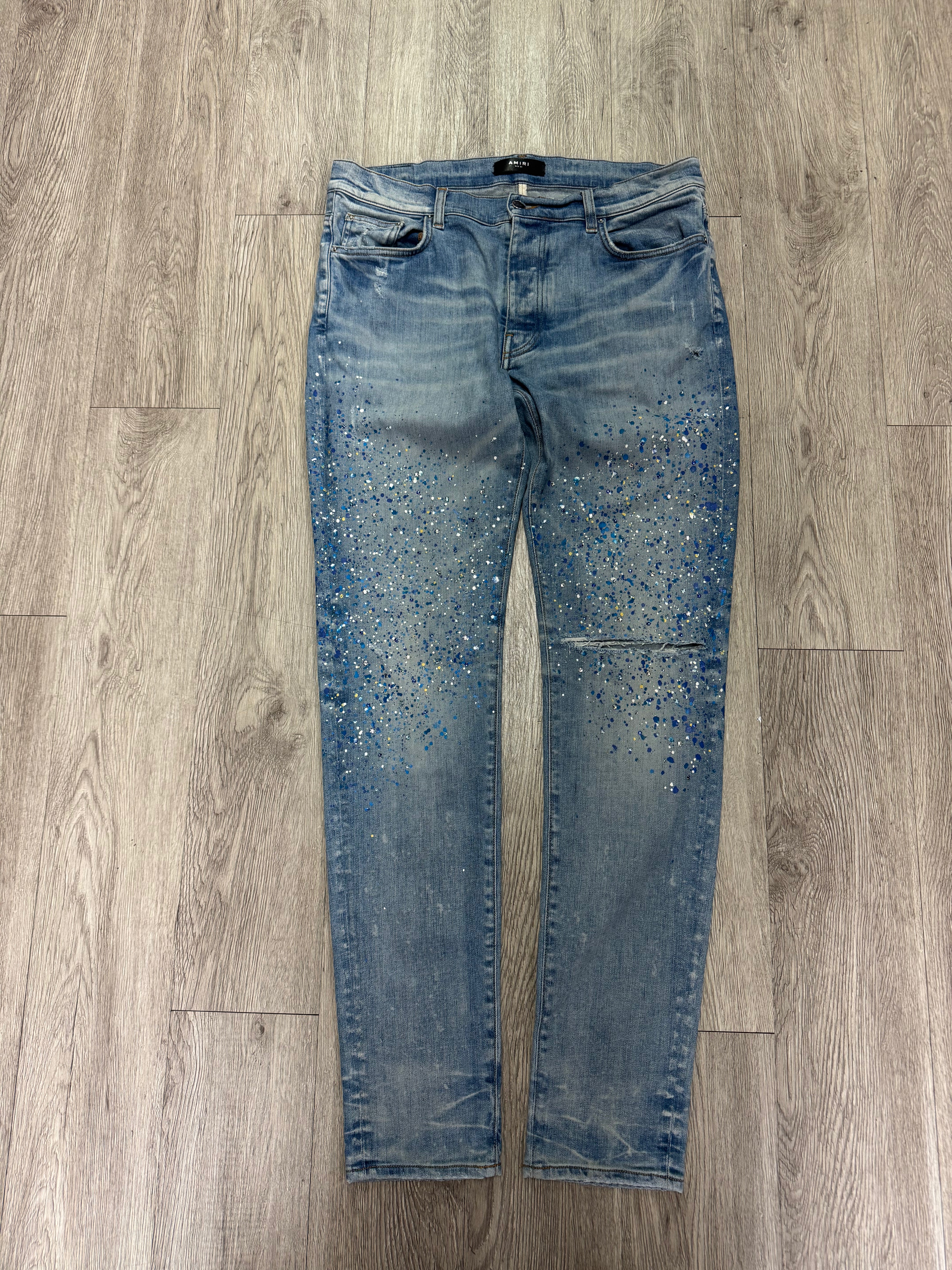 Amiri Light Wash Crystal Splatter Jeans