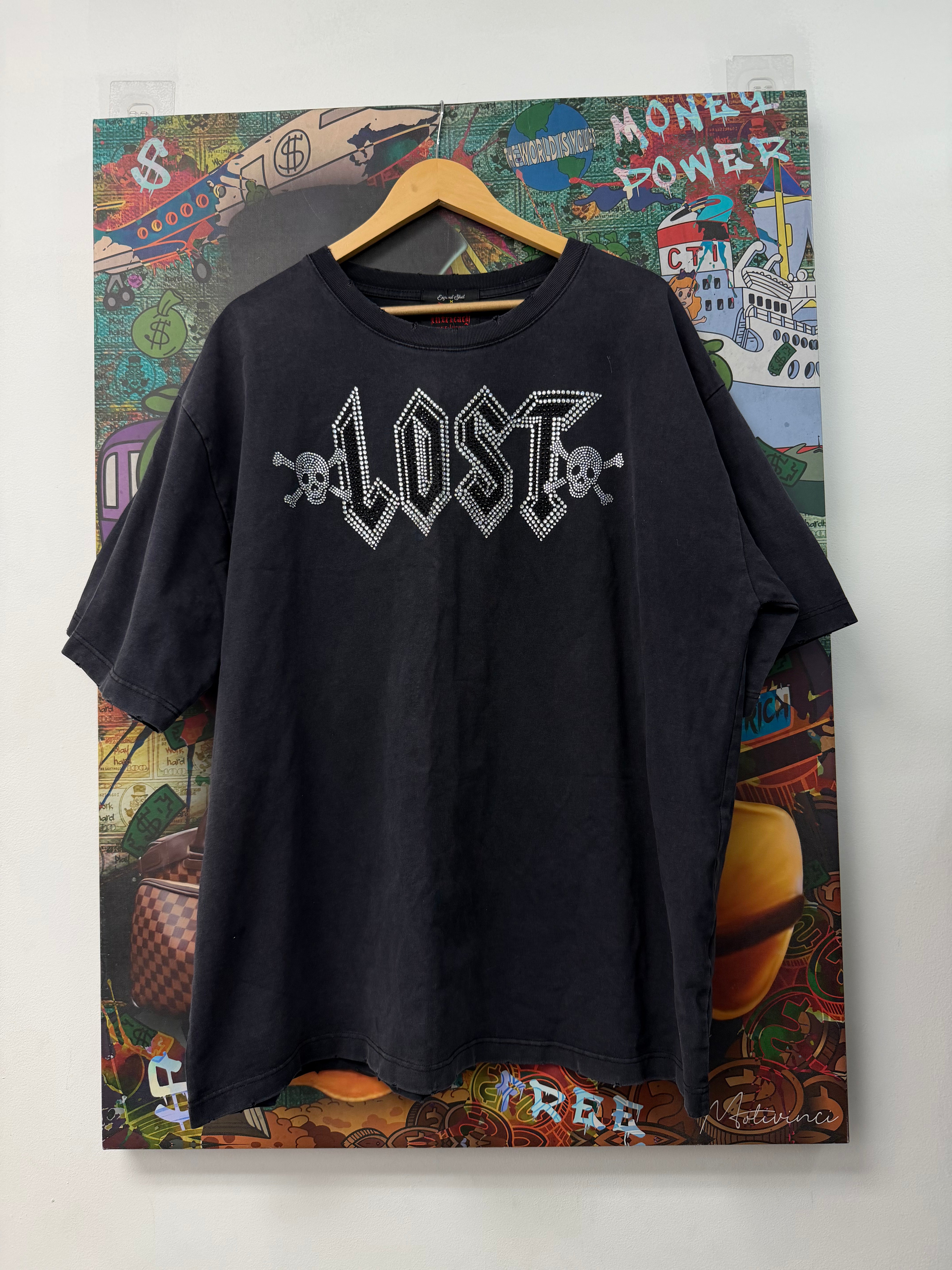 Lost Intricacy Black Engraved Skull Rhinestone Tee