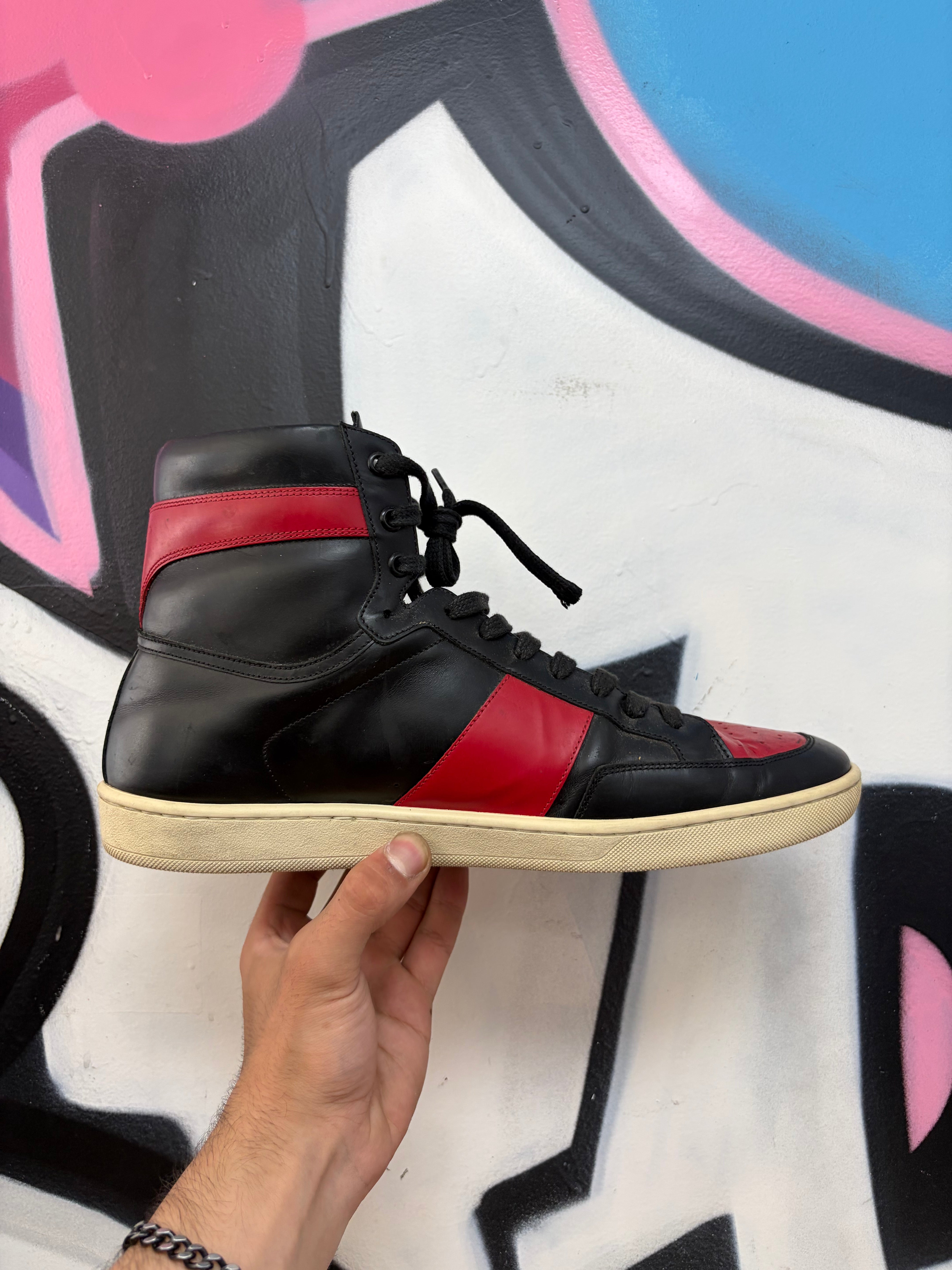 YSL Black Red High Sneakers