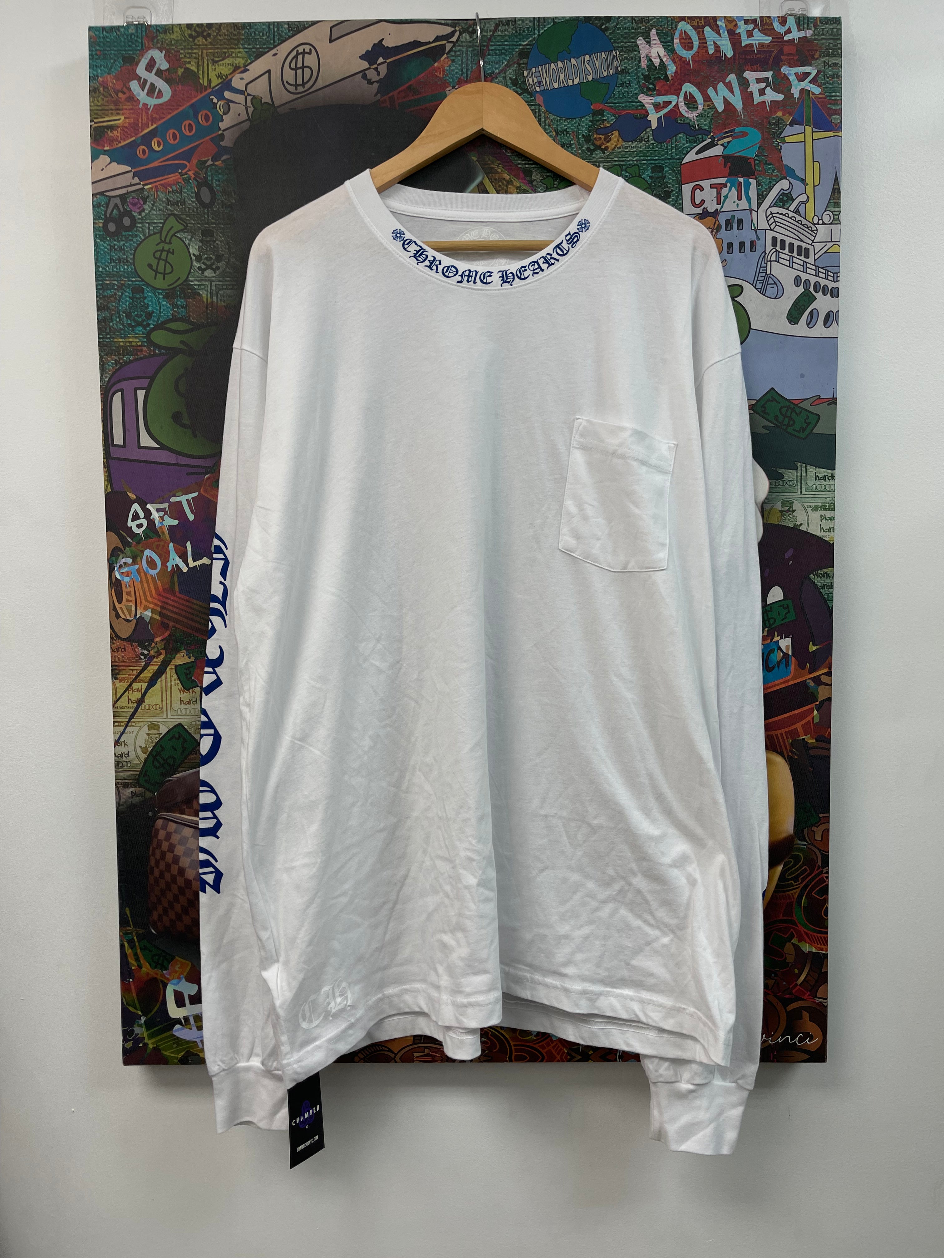 Chrome Hearts White Blue Neck Logo Long Sleeve