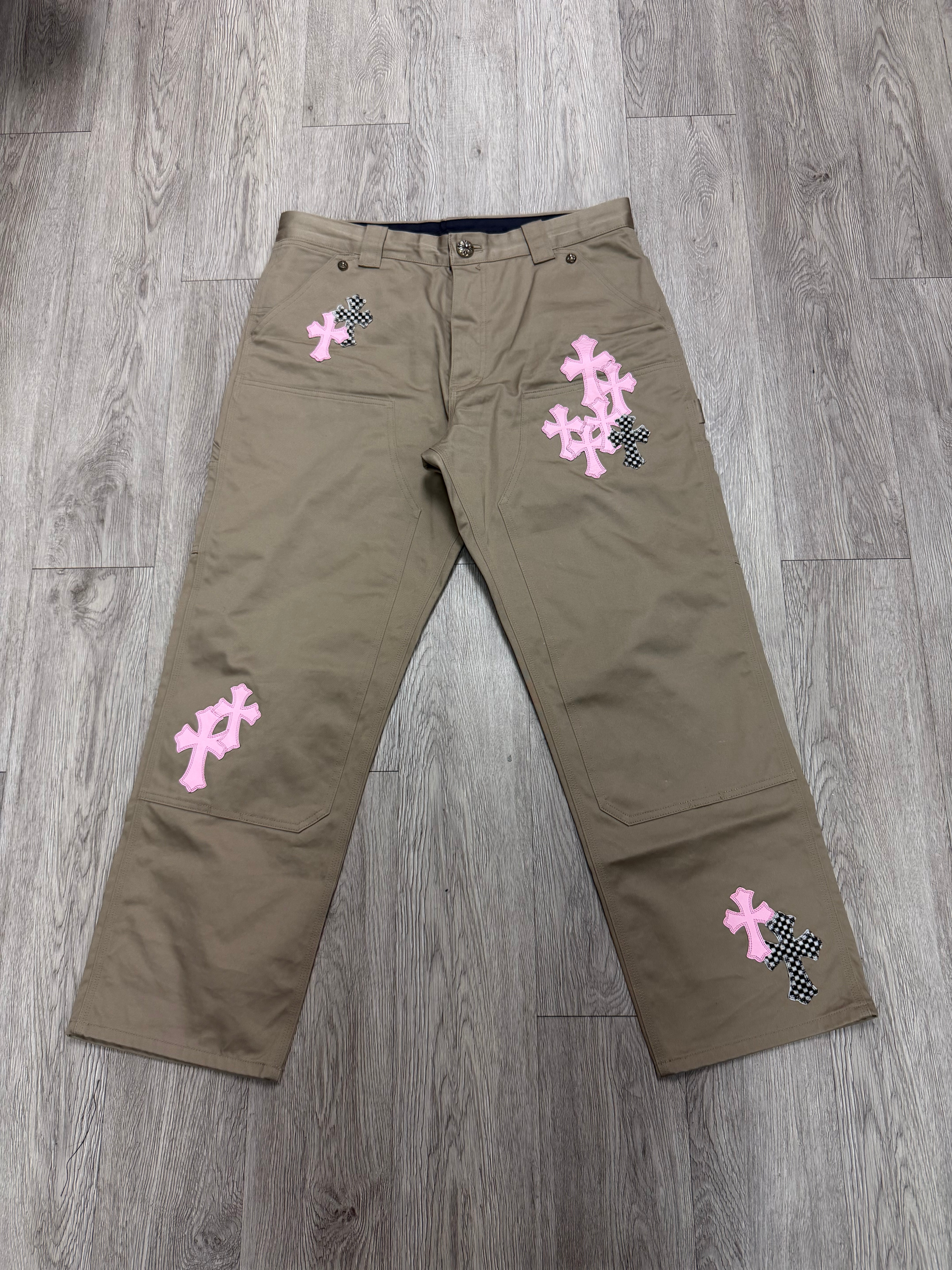 Chrome Hearts Pink Checkered Cross Patch Carpenter Pants