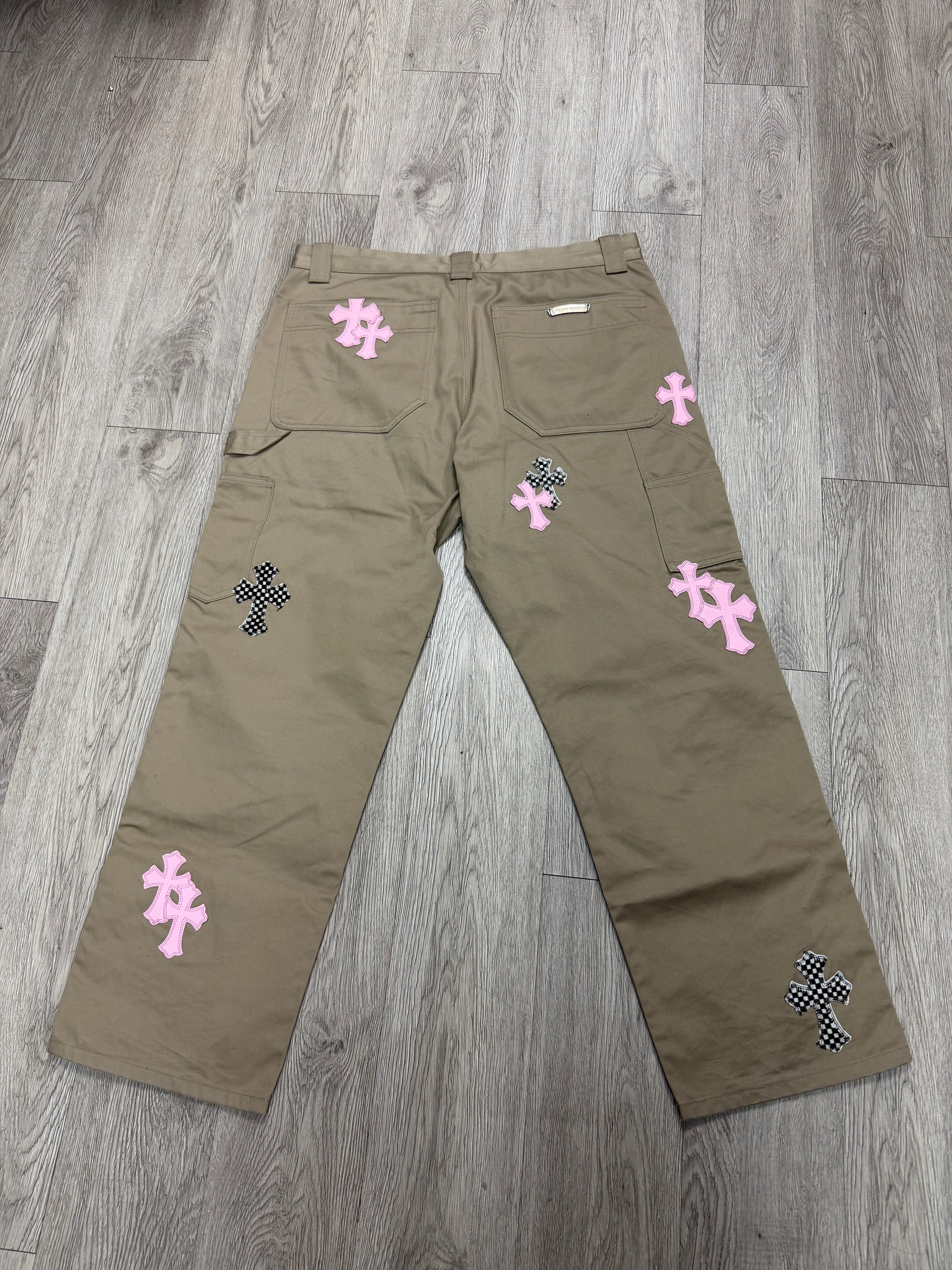 Chrome Hearts Pink Checkered Cross Patch Carpenter Pants