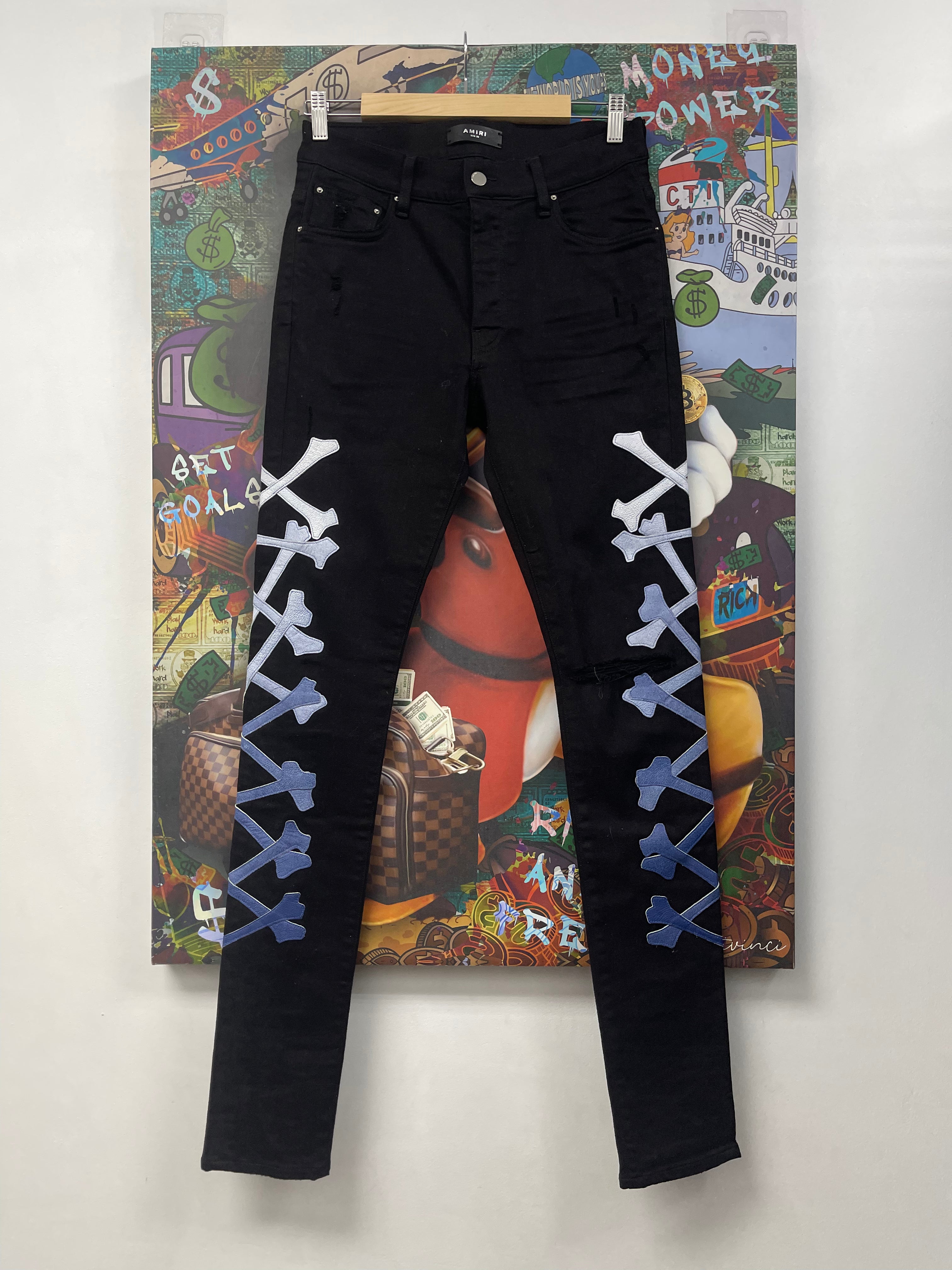 Amiri Black Blue Gradient Bones Jeans