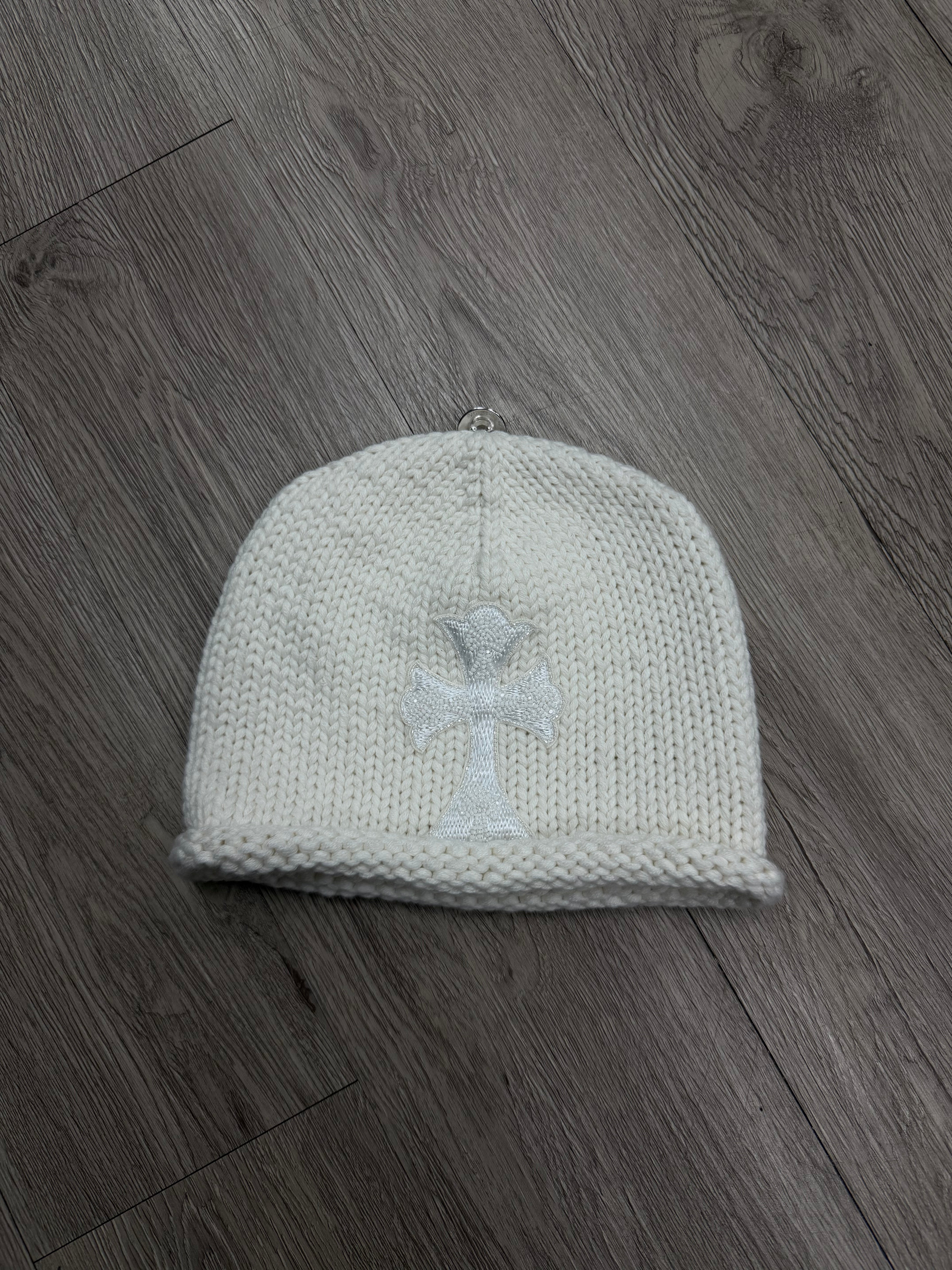 Chrome Hearts White Beaded Cross Patch Beanie