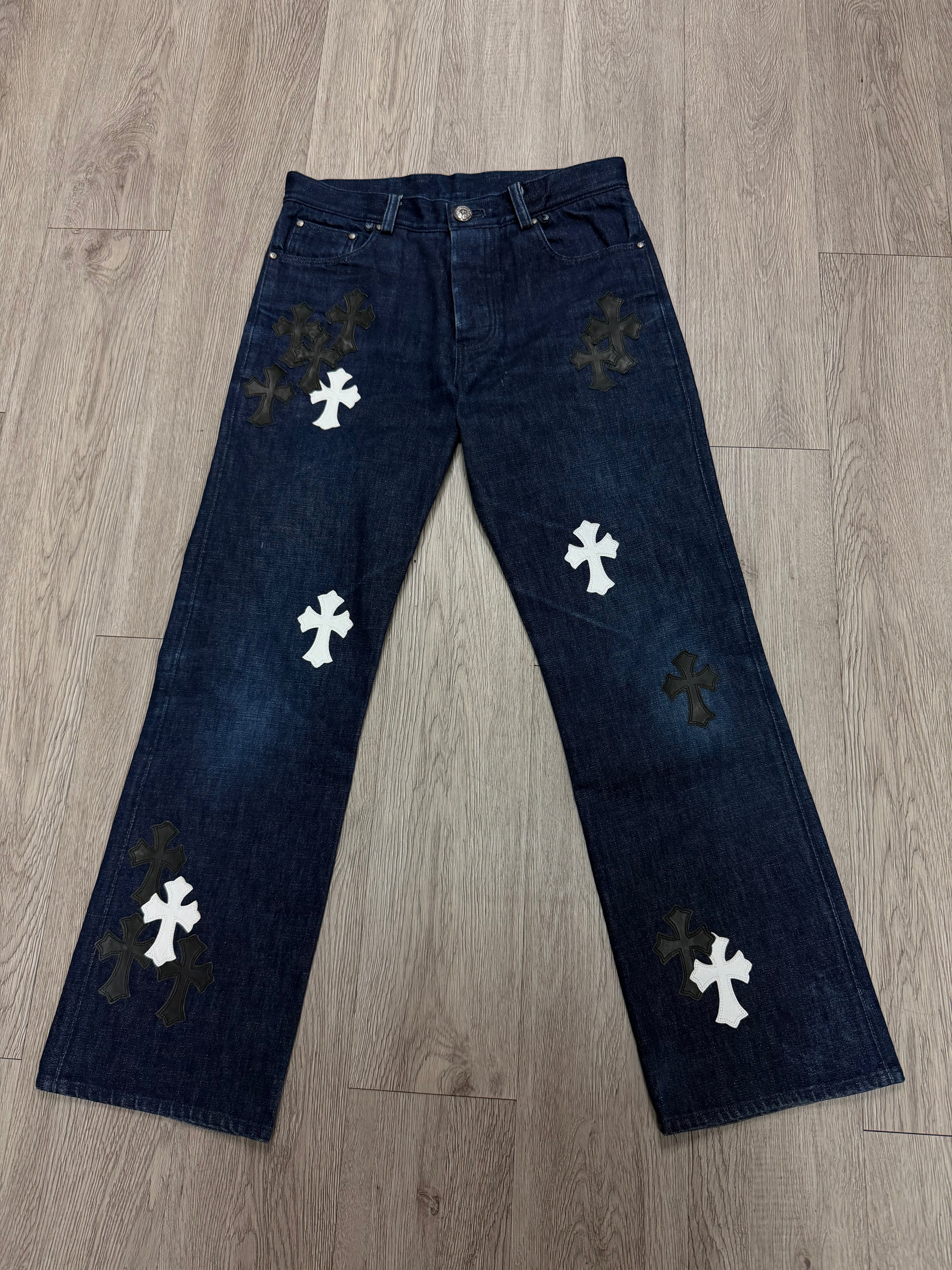 Chrome Hearts Vintage Navy Black White Patch Jeans