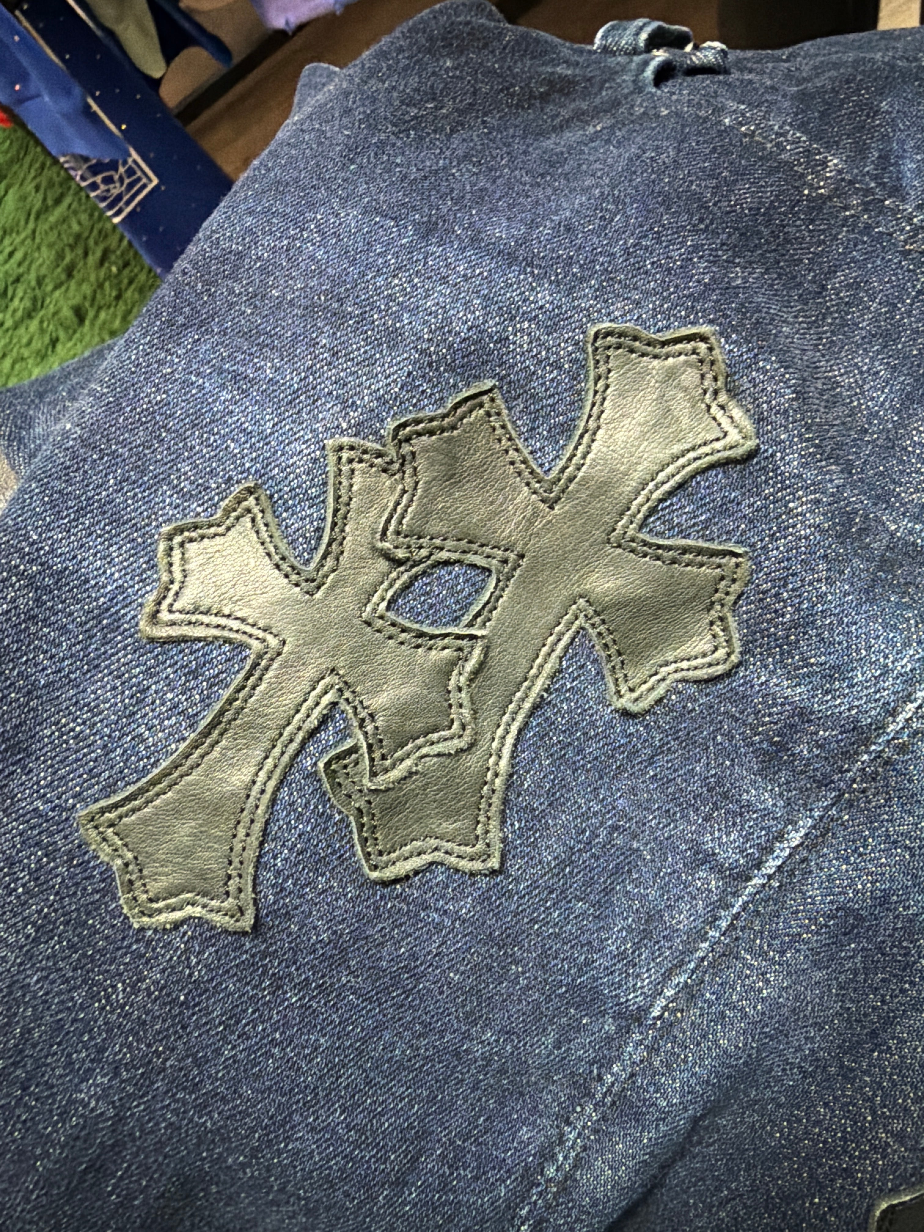 Chrome Hearts Vintage Navy Black White Patch Jeans