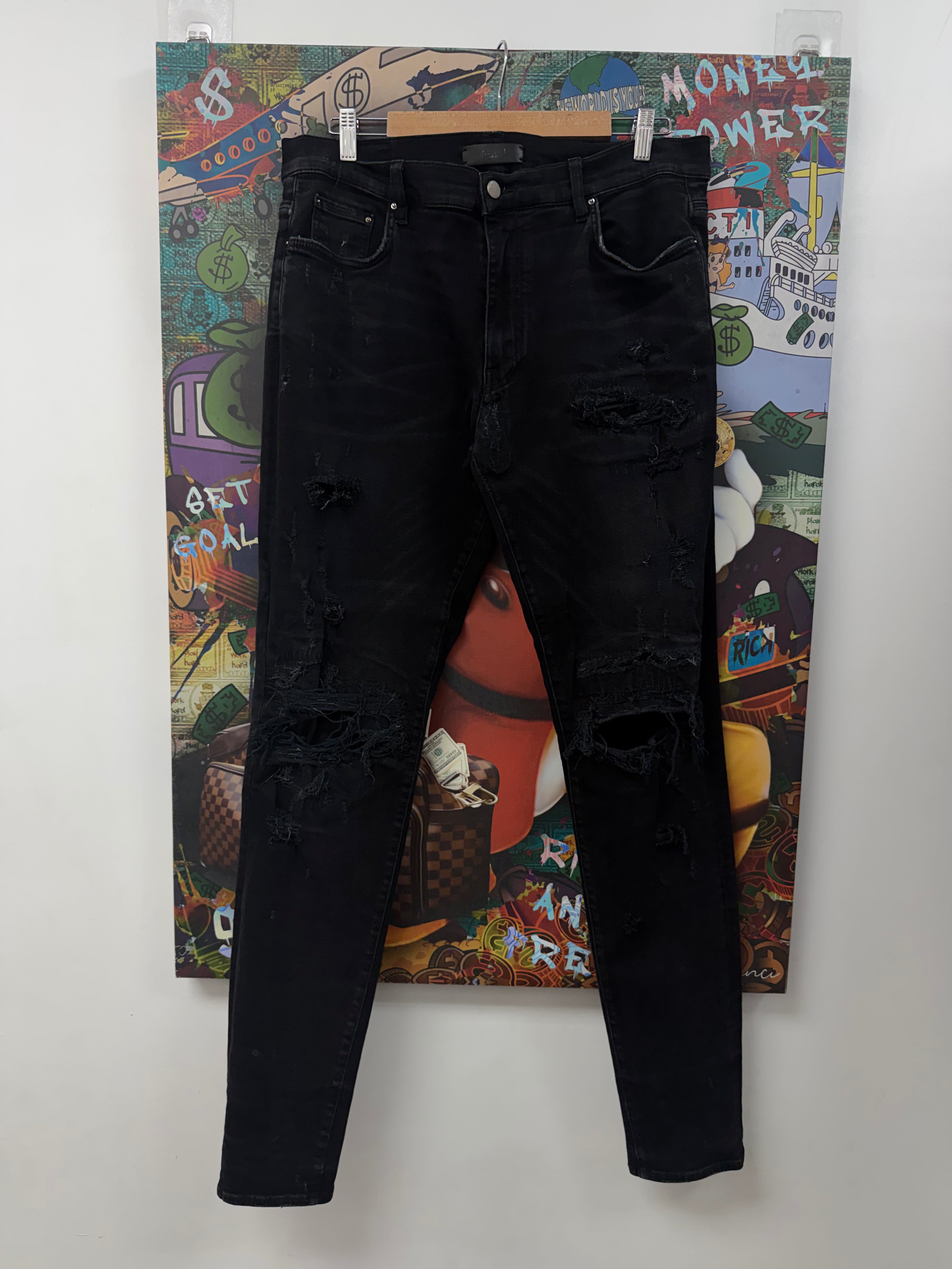 Amiri Black Wash Distressed Patchwork Jeans
