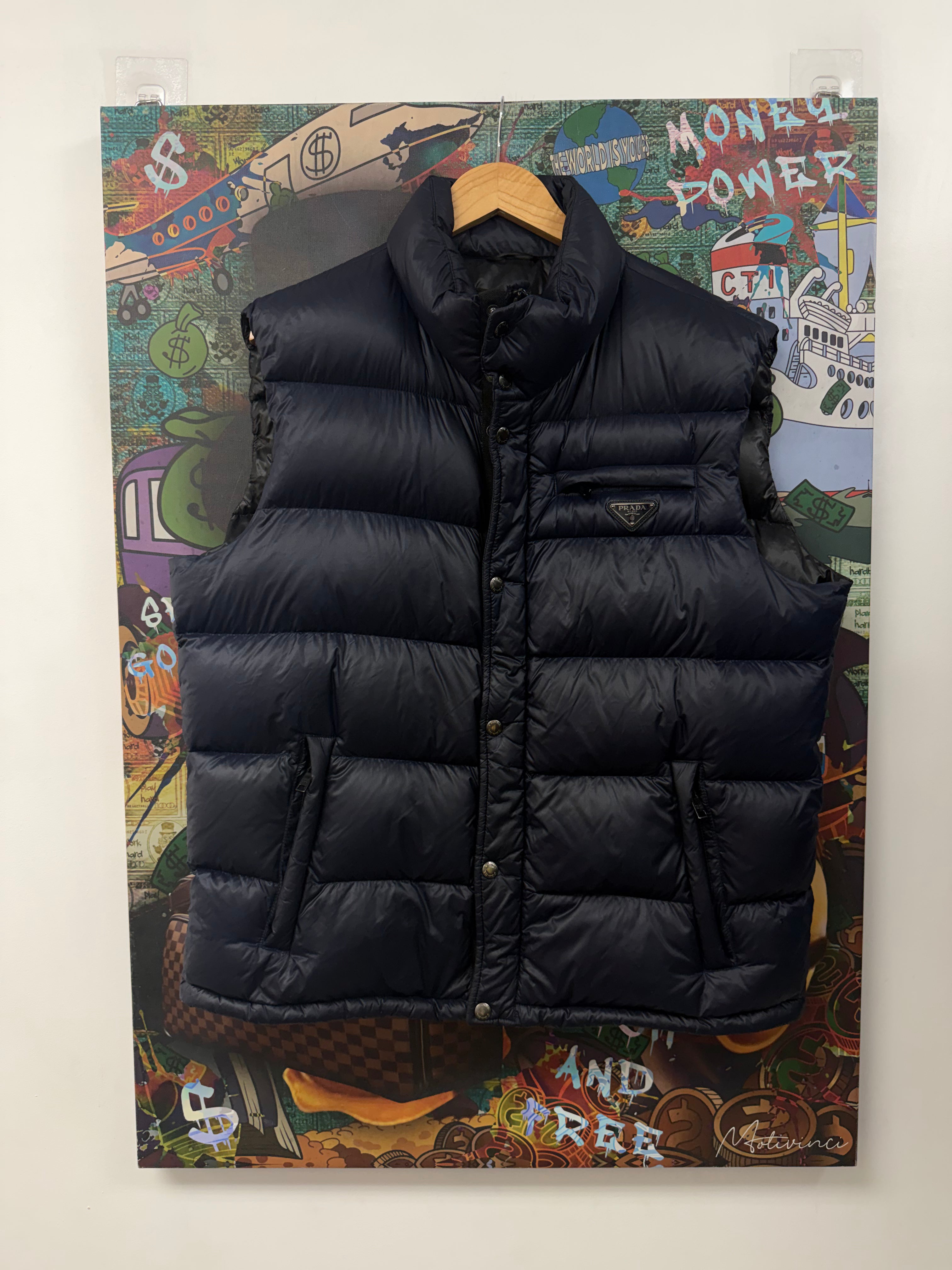 Prada Navy Nylon Puffer (54) Vest
