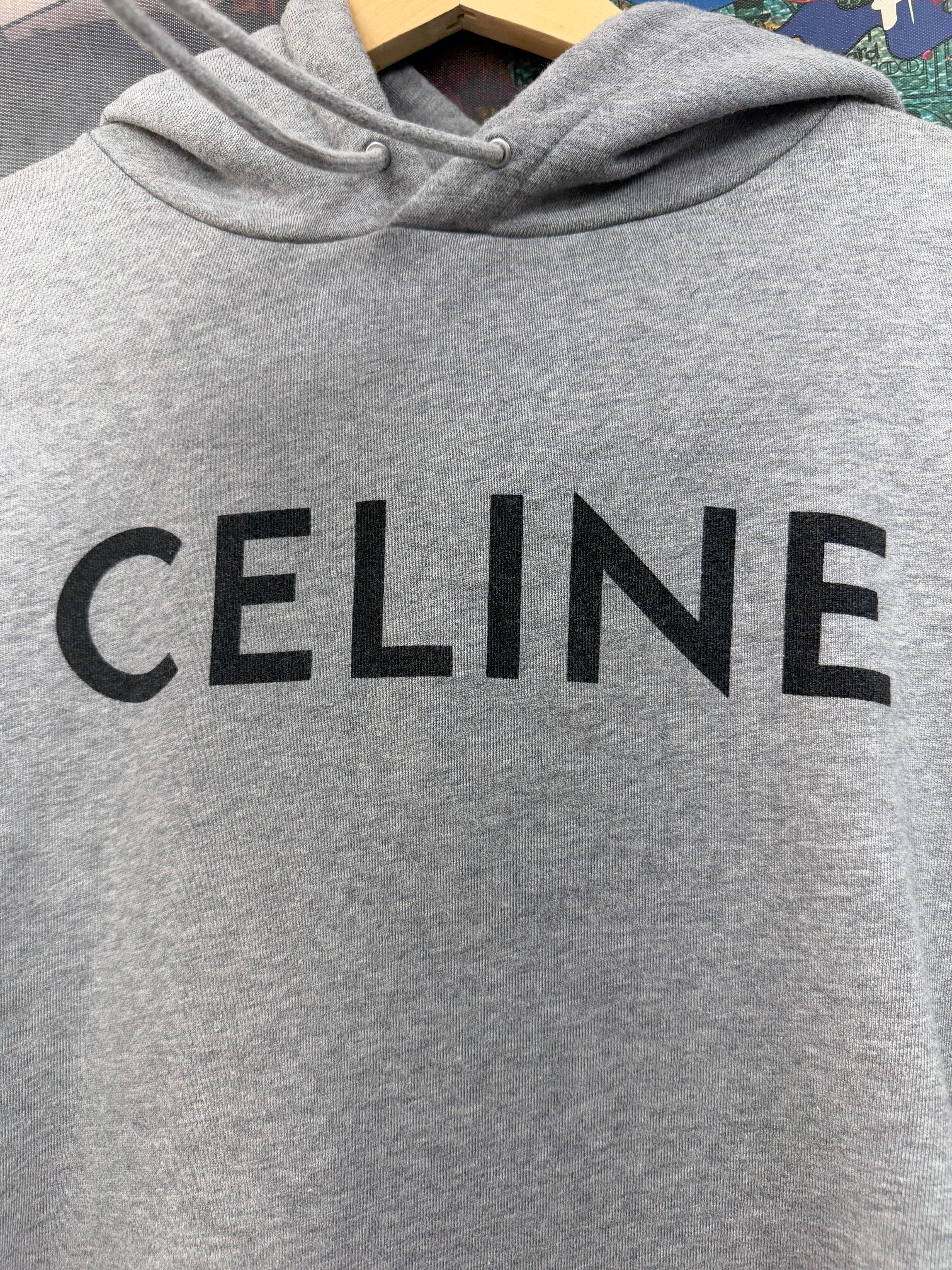 Celine Grey Black Chest Logo Hoodie