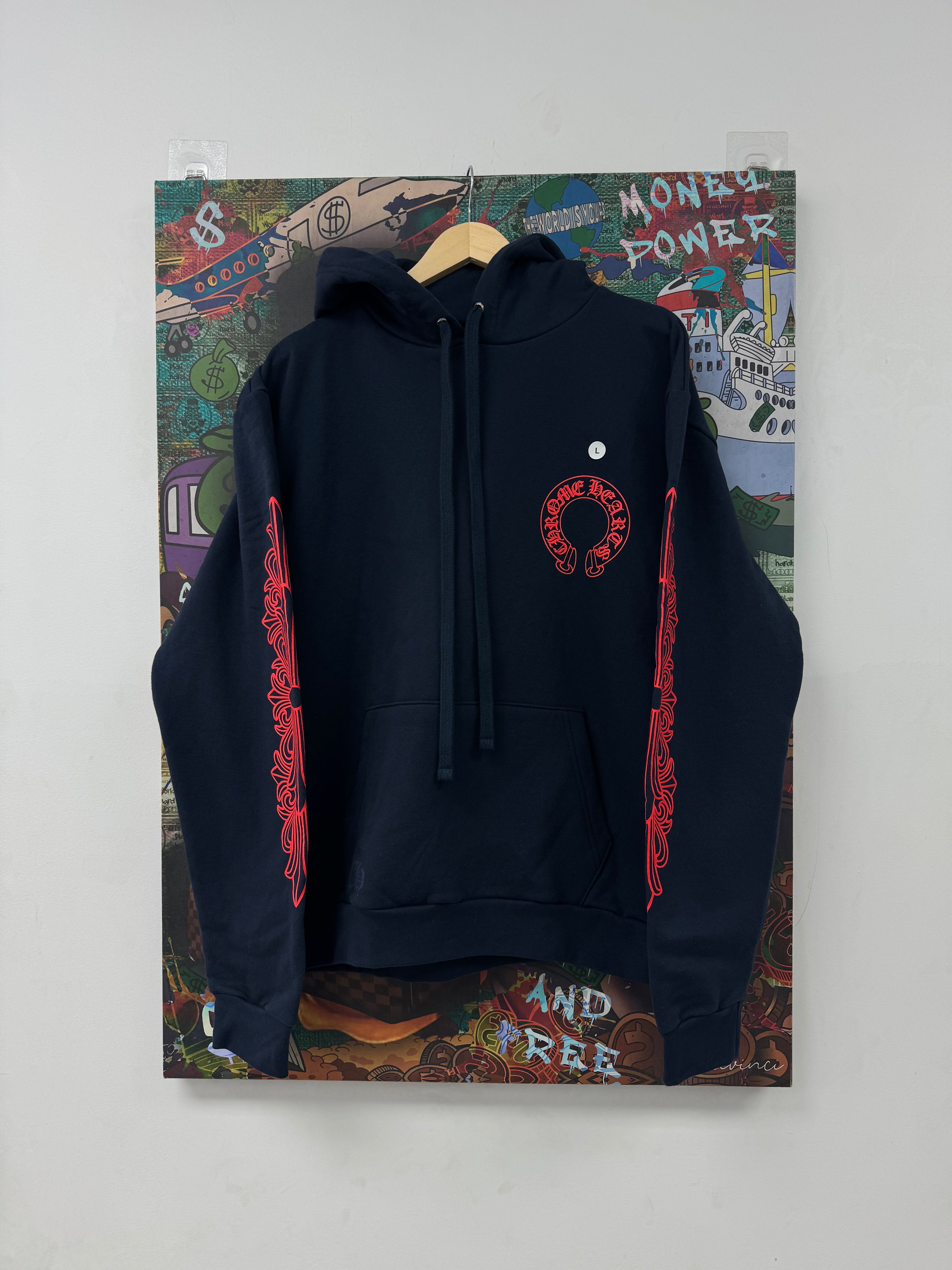 Chrome Hearts Navy Red Floral Horseshoe Hoodie New Medium