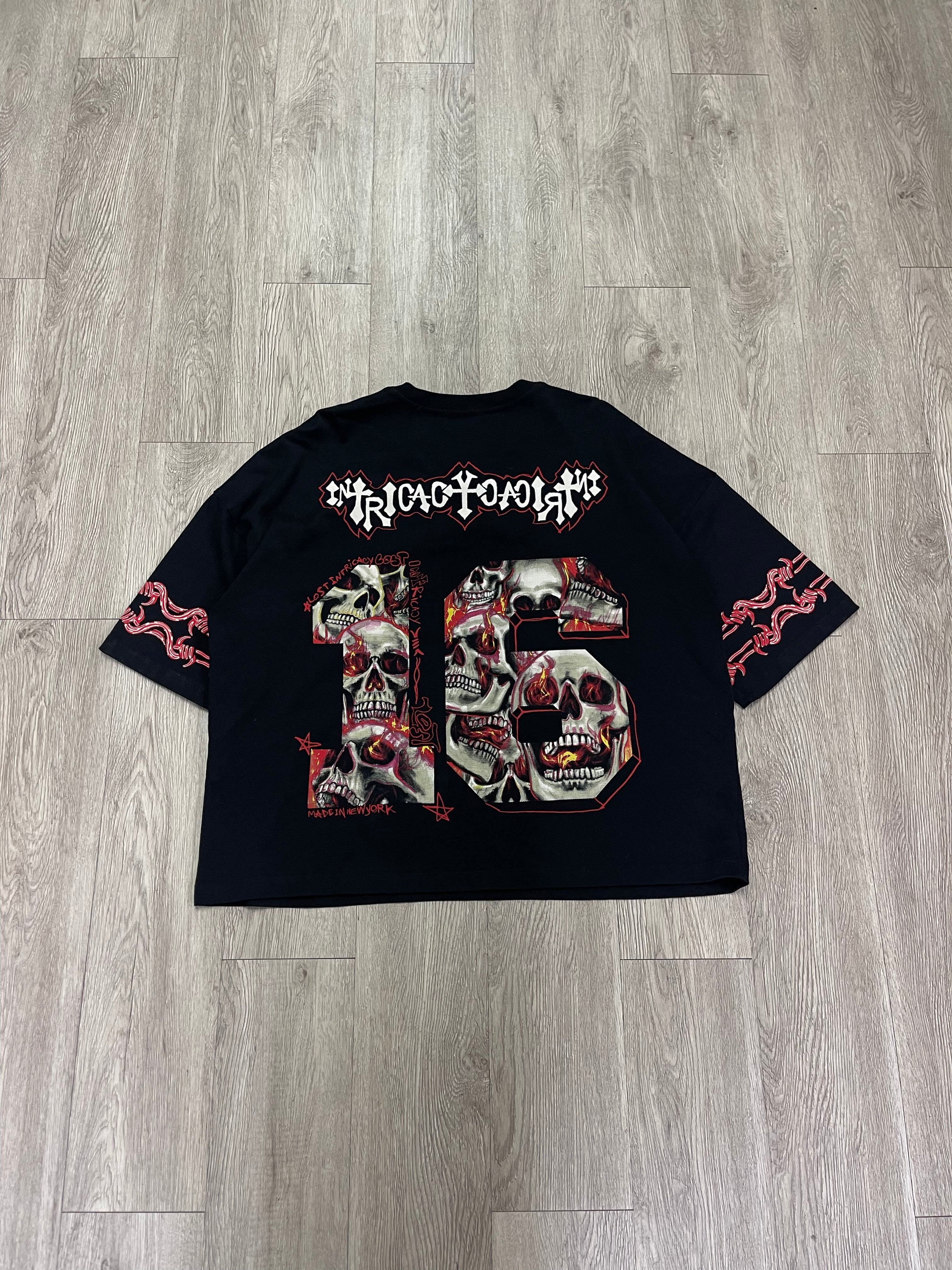 Lost Intricacy Black Red 16 Football Tee
